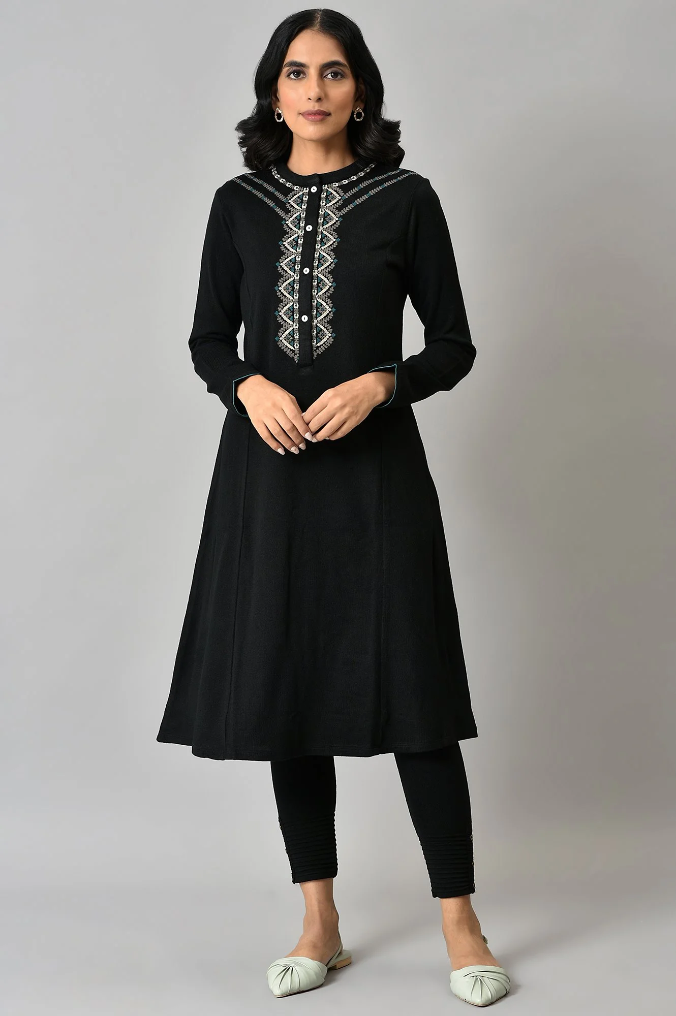 Black Acrylic Statement Winter kurta - Image 6