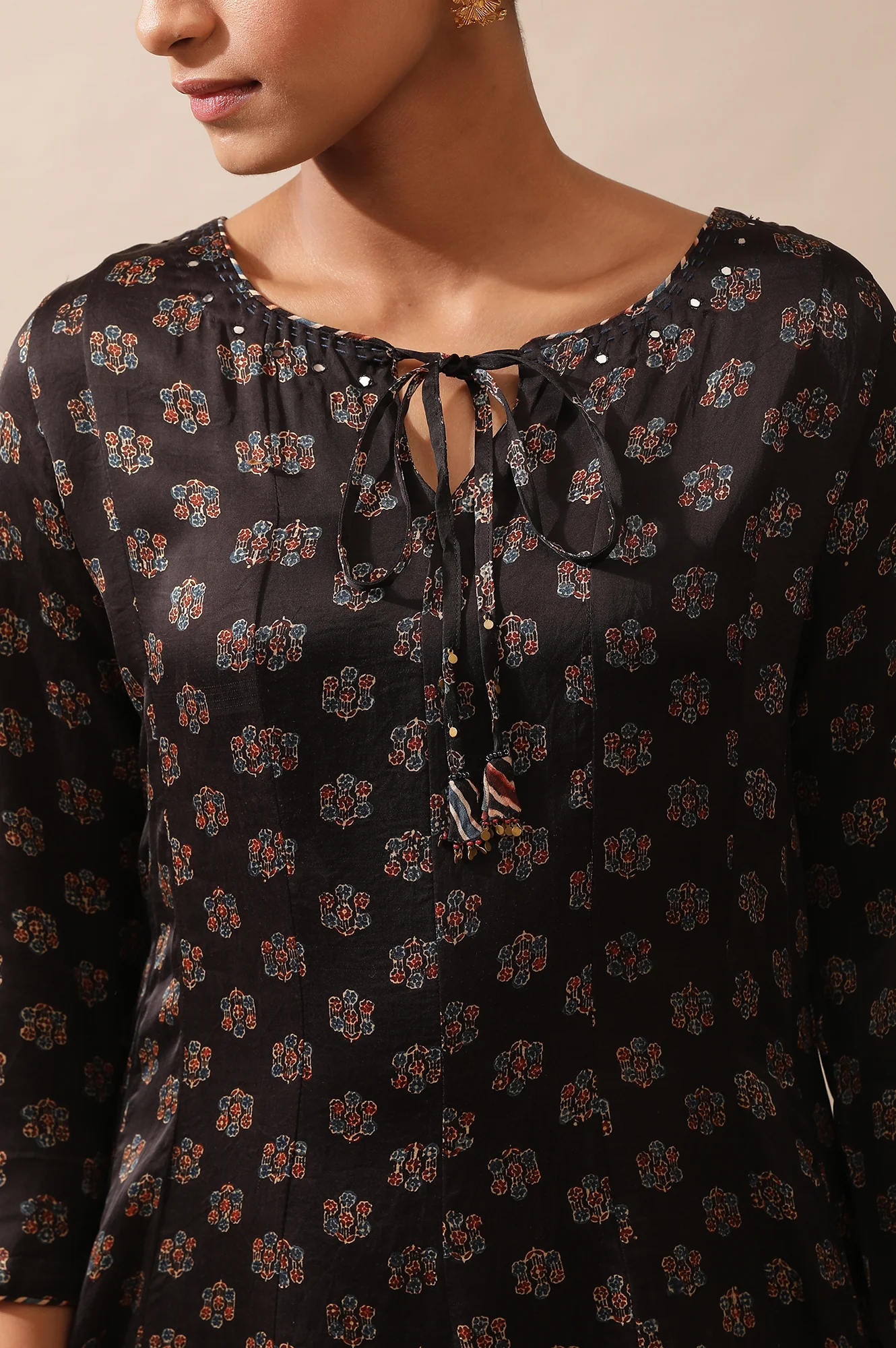 Black Ajrakh Print Kalidar Kurta - Image 6
