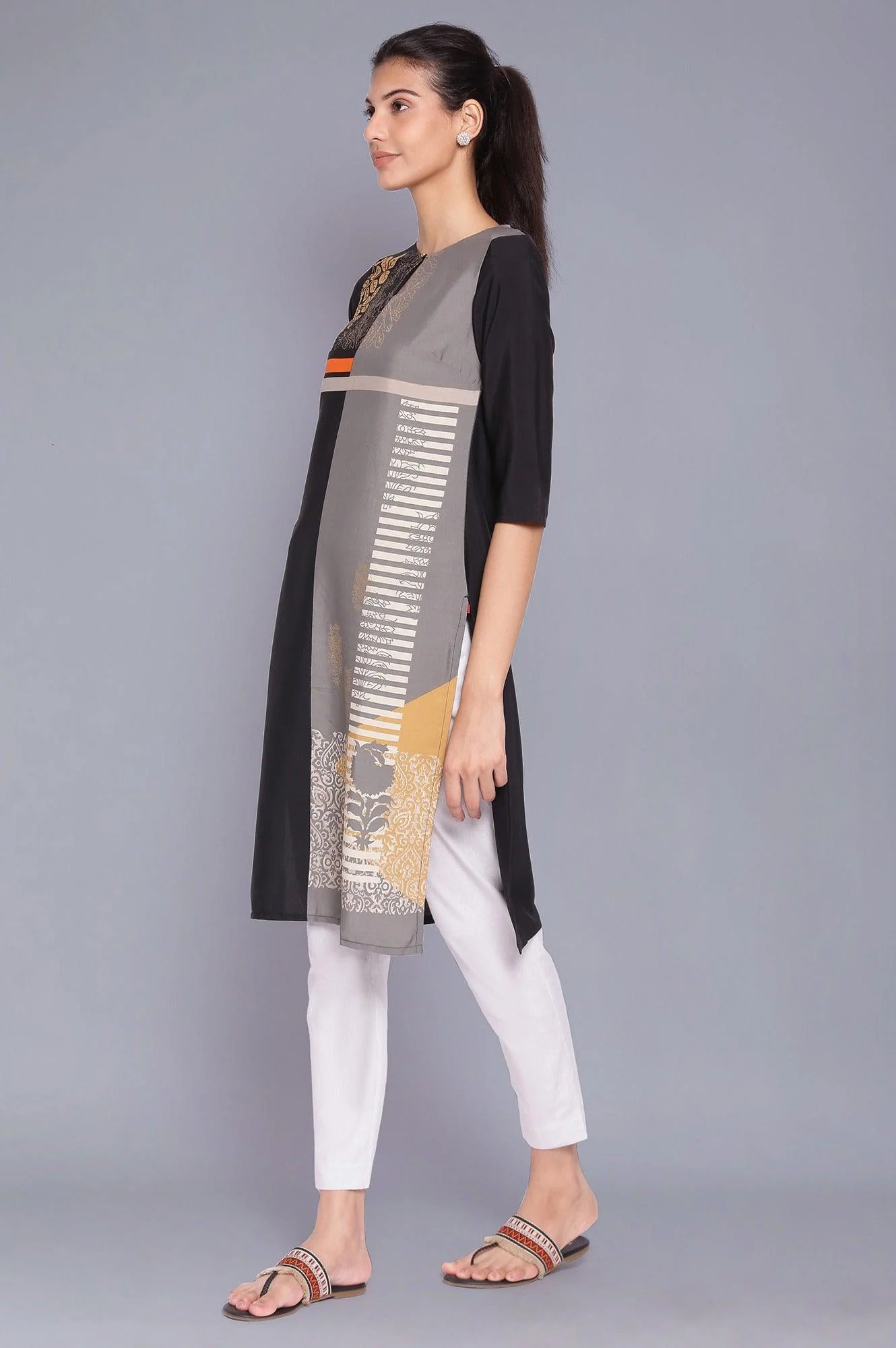 Black And Grey Geometric Print kurta - Image 3