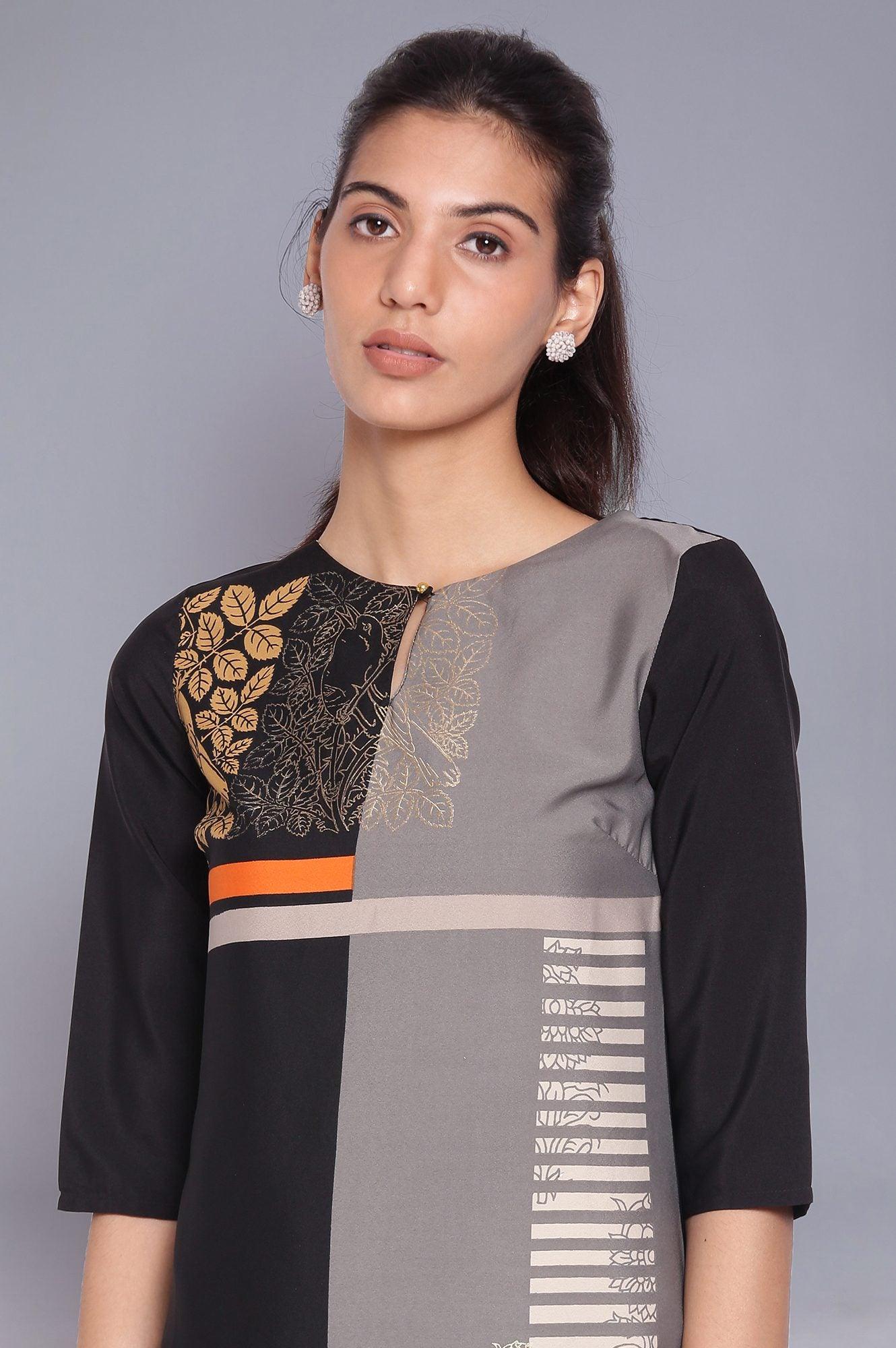 Black And Grey Geometric Print kurta - Image 5