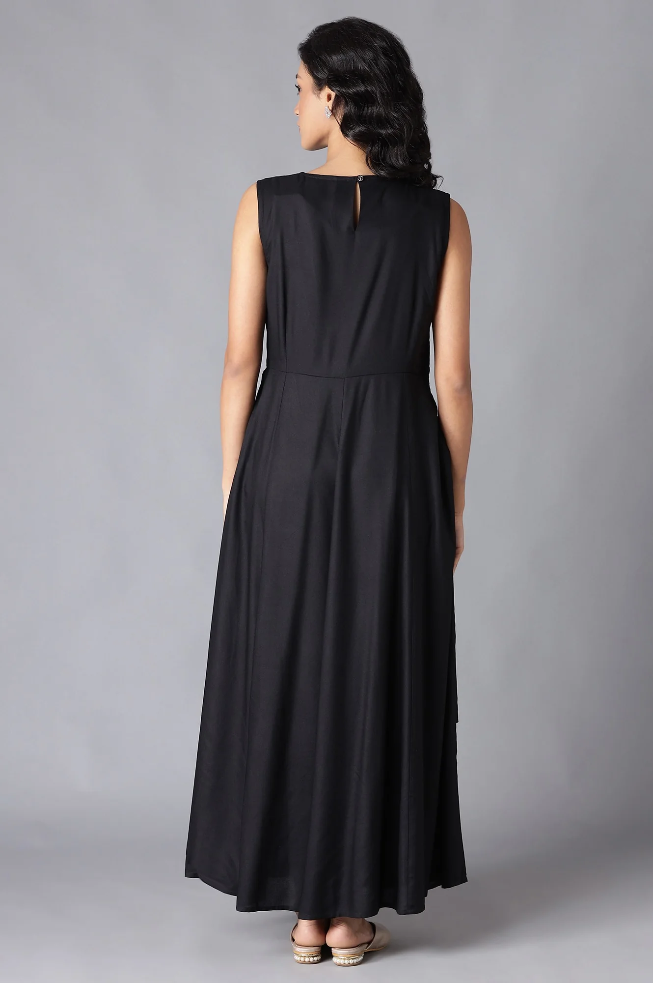 Black Angrakha Maxi Dress In Round Neck - Image 2