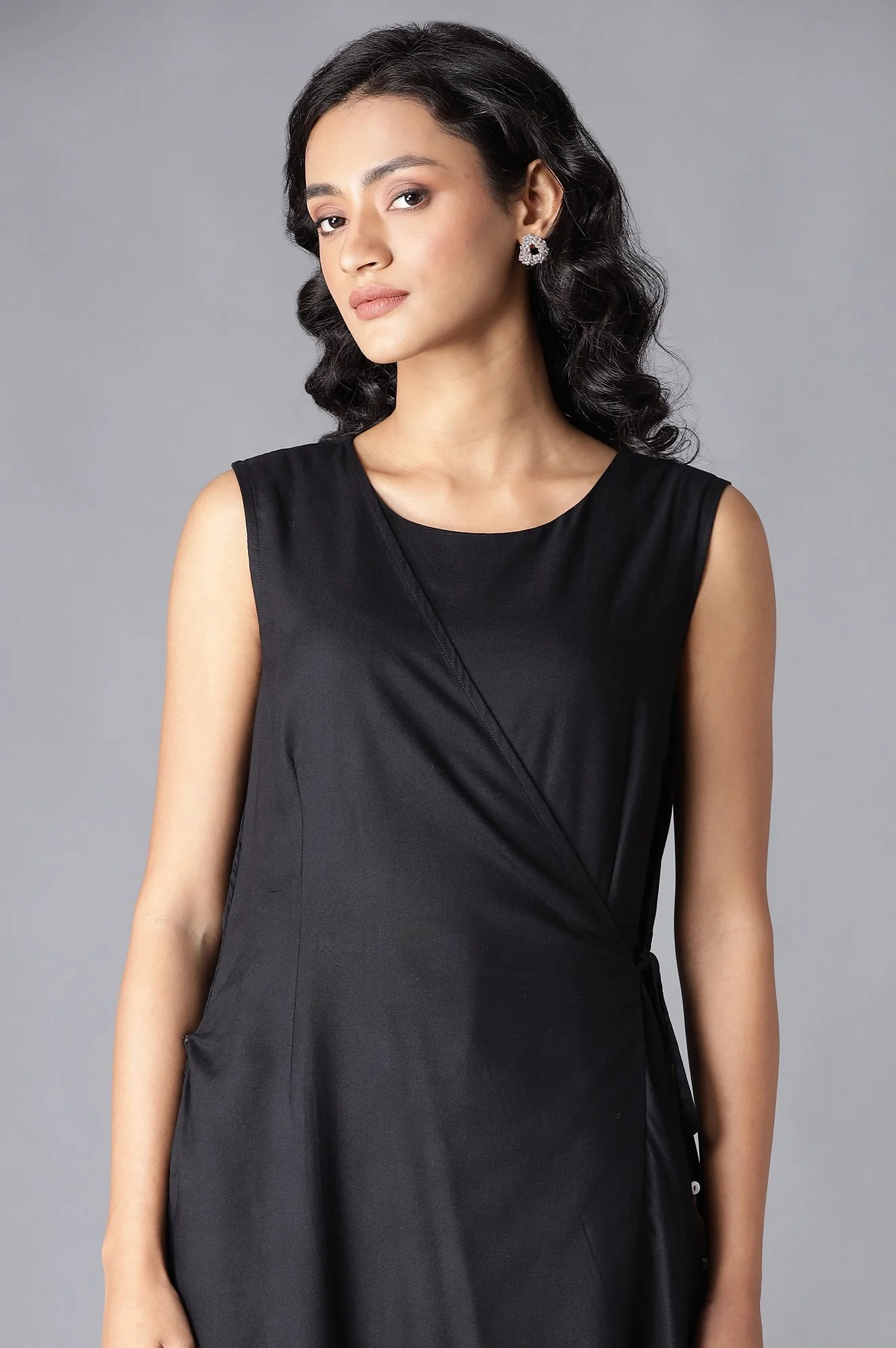 Black Angrakha Maxi Dress In Round Neck - Image 5