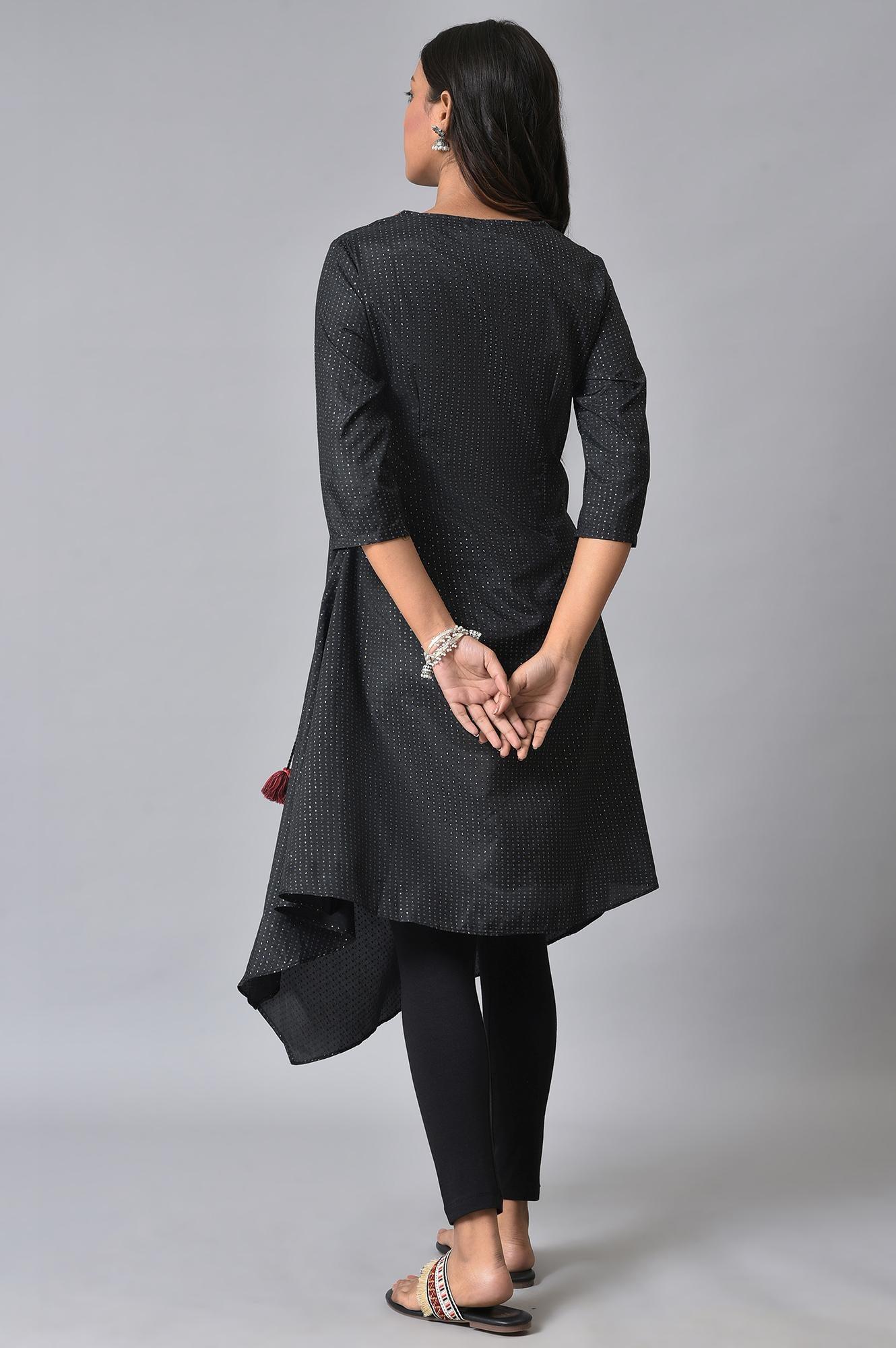 Black Asymmetric Mock Layer Festive kurta - Image 2