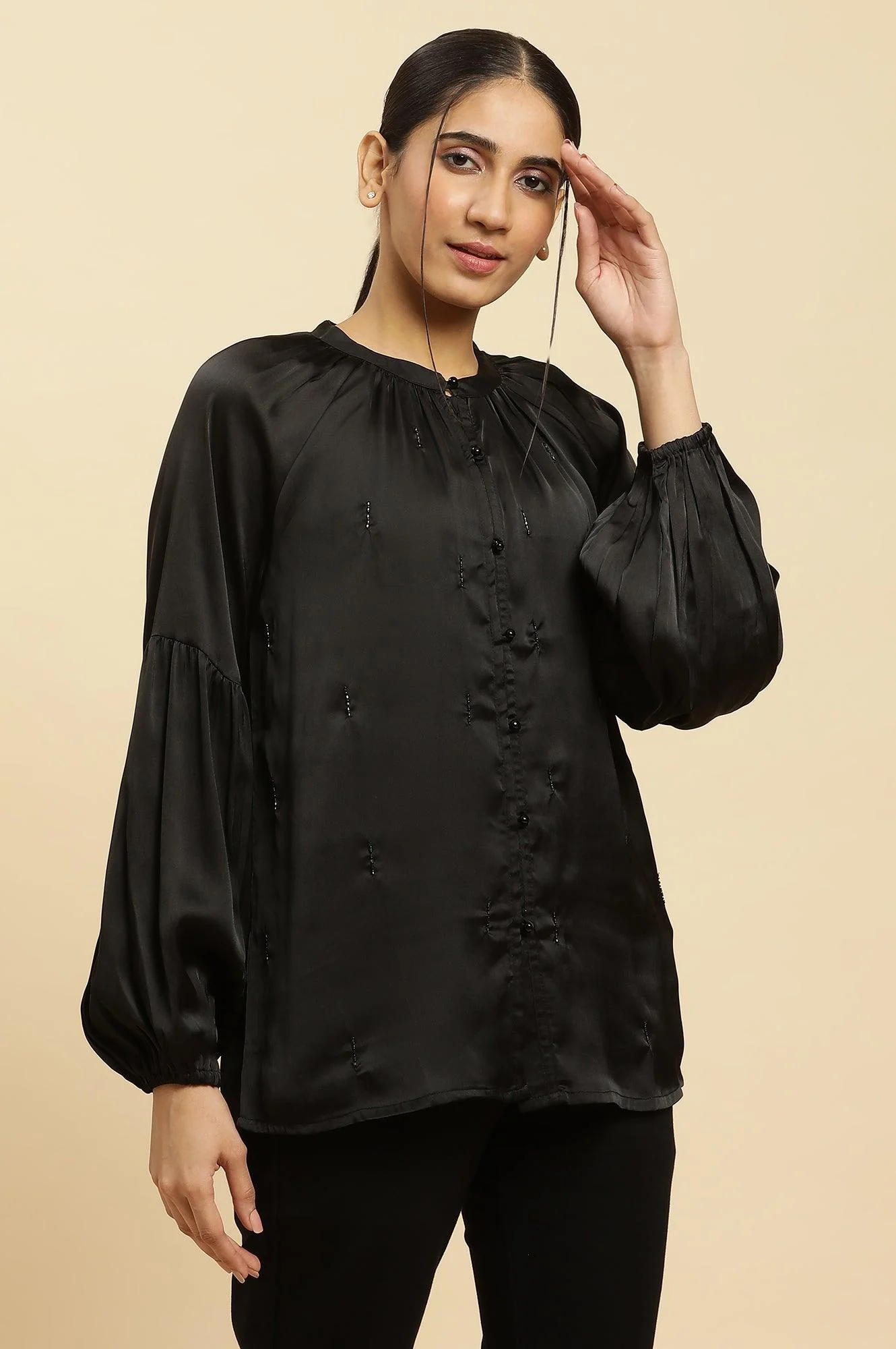 Black Beaded Party Western Top - Image 3