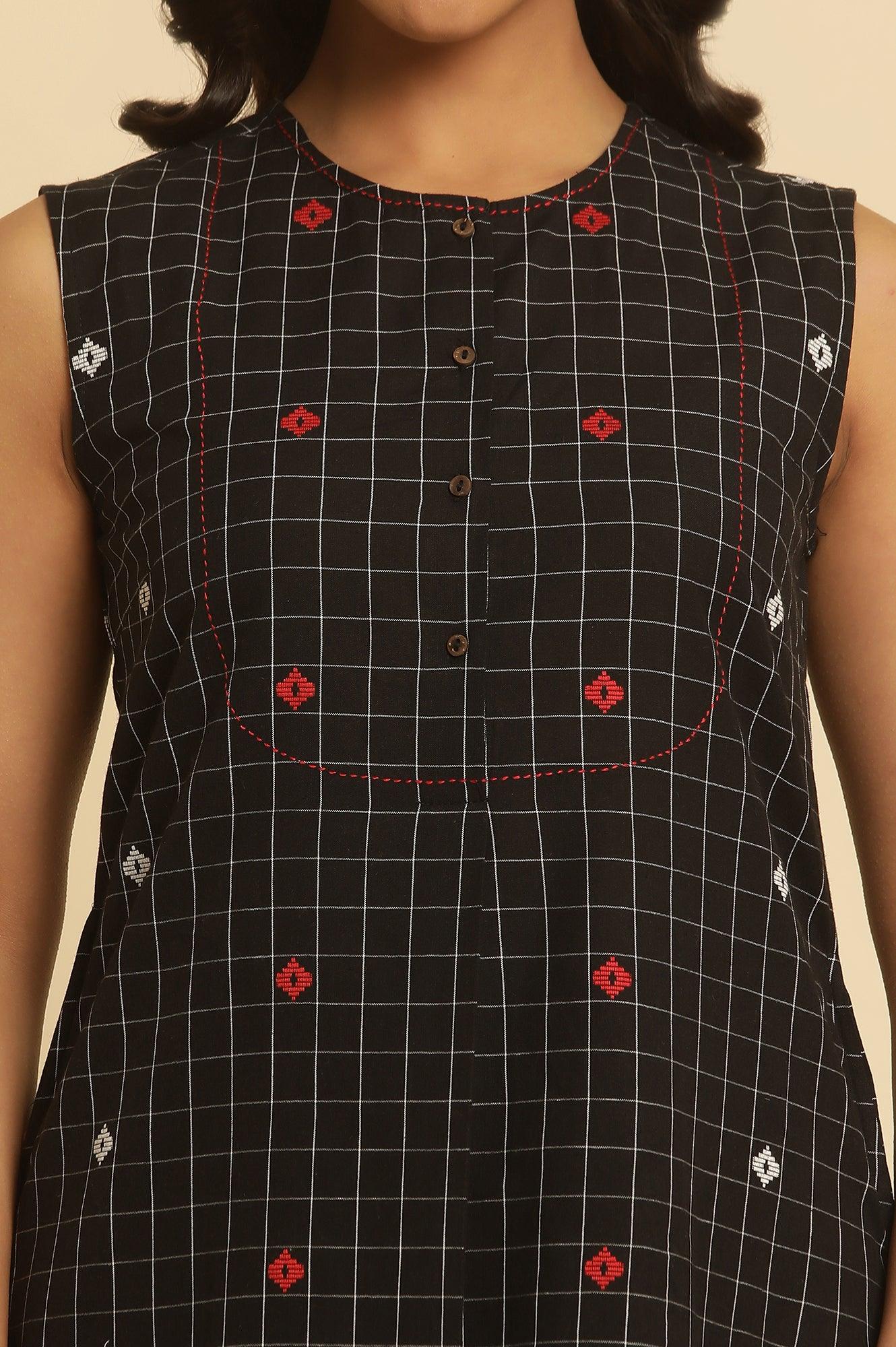 Black Checker Tunic With Curved Hemline - Image 6