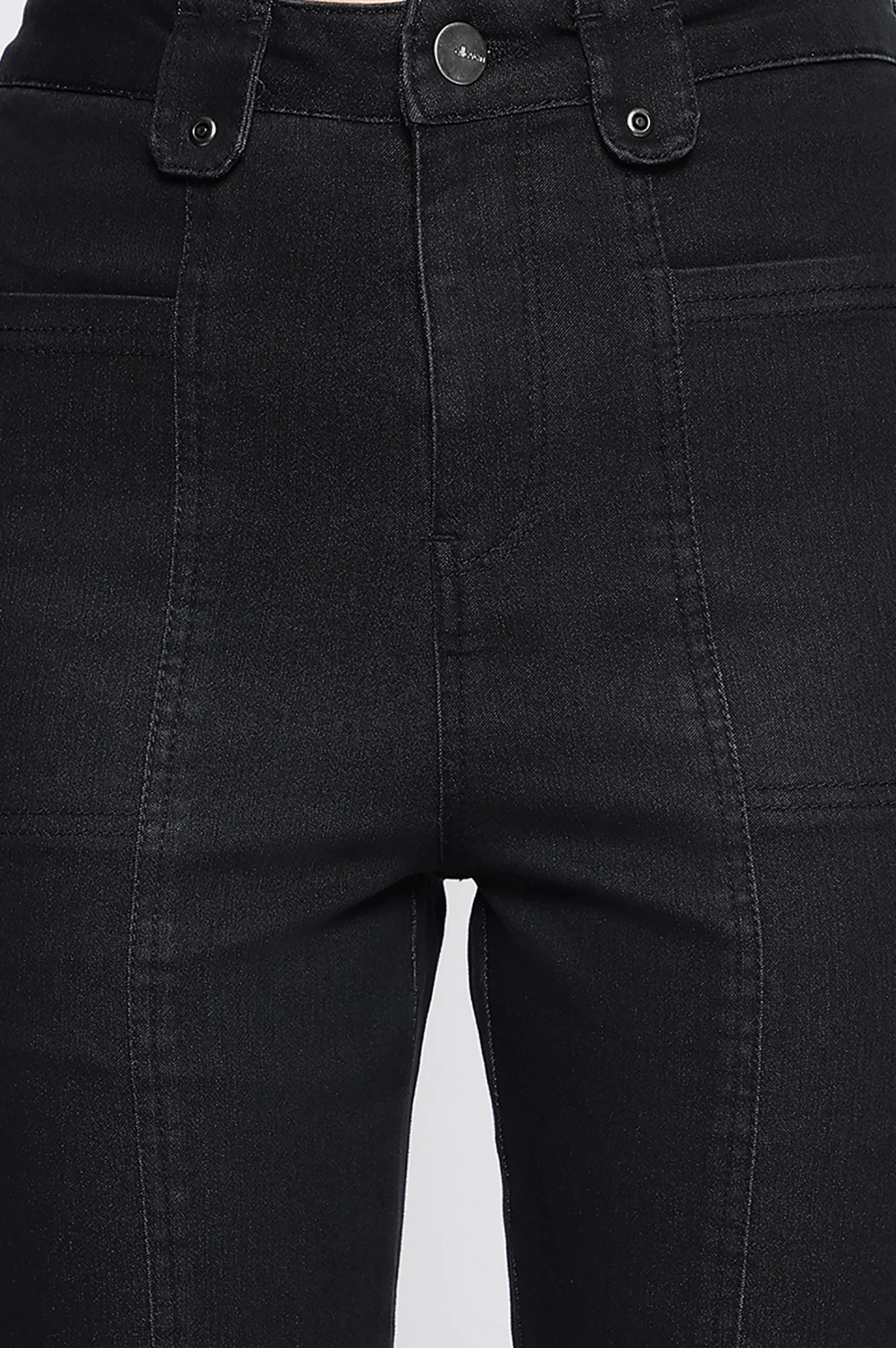 Black Cotton Denim Lycra Cropped Length Capri with YKK Zipper - Image 3