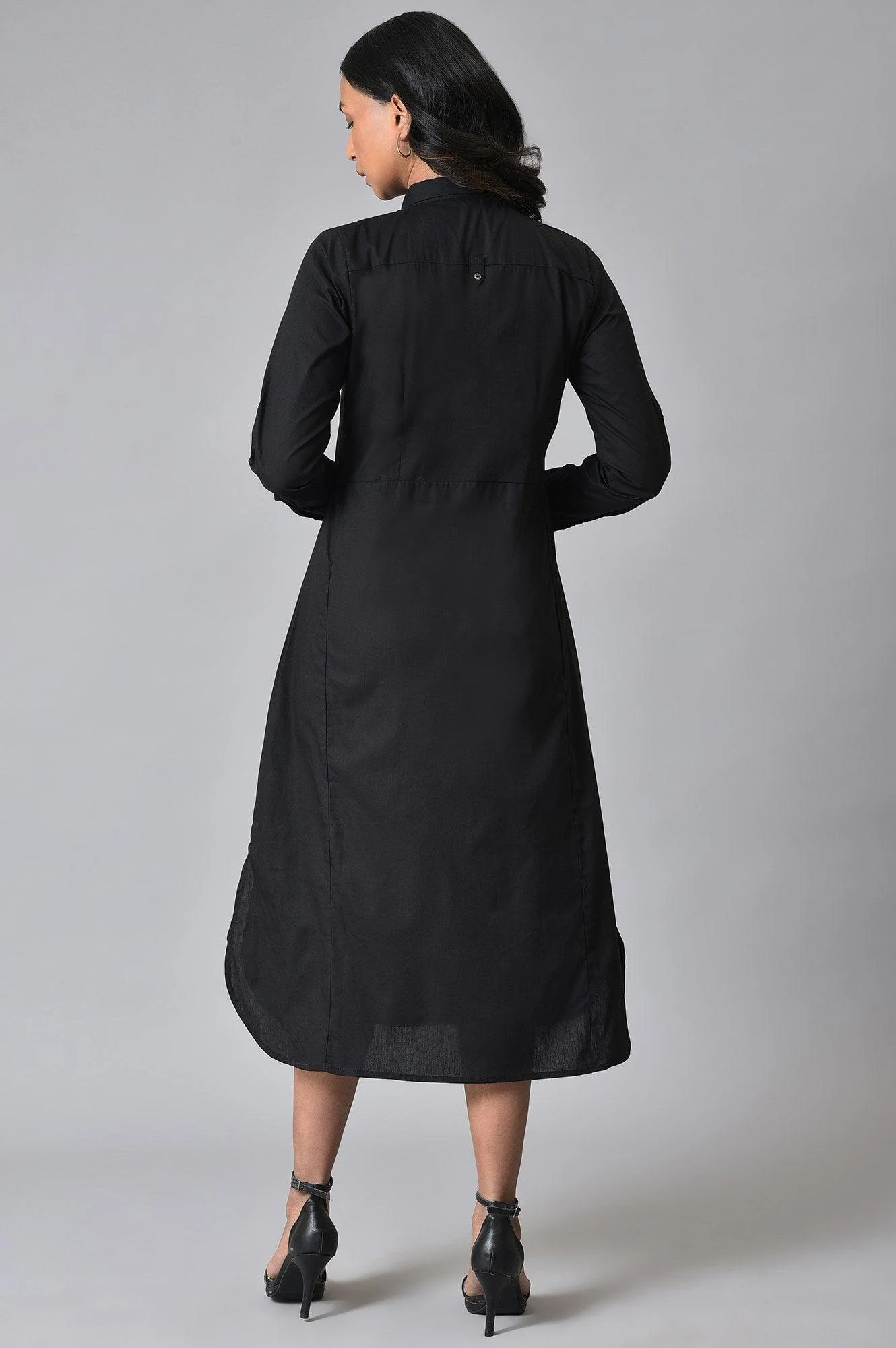 Black Cotton Embroidered Shirt Dress - Image 3