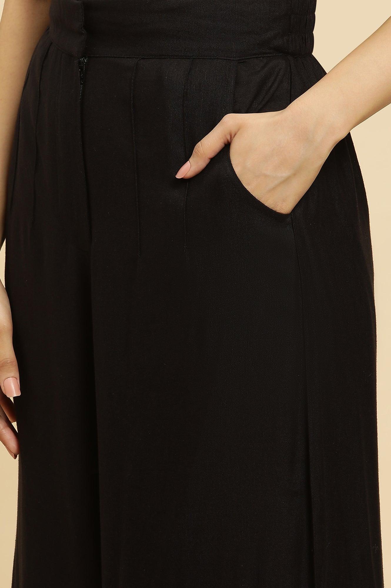 Black Cotton Schiffli Top And Pants Co-Ord Set - Image 8