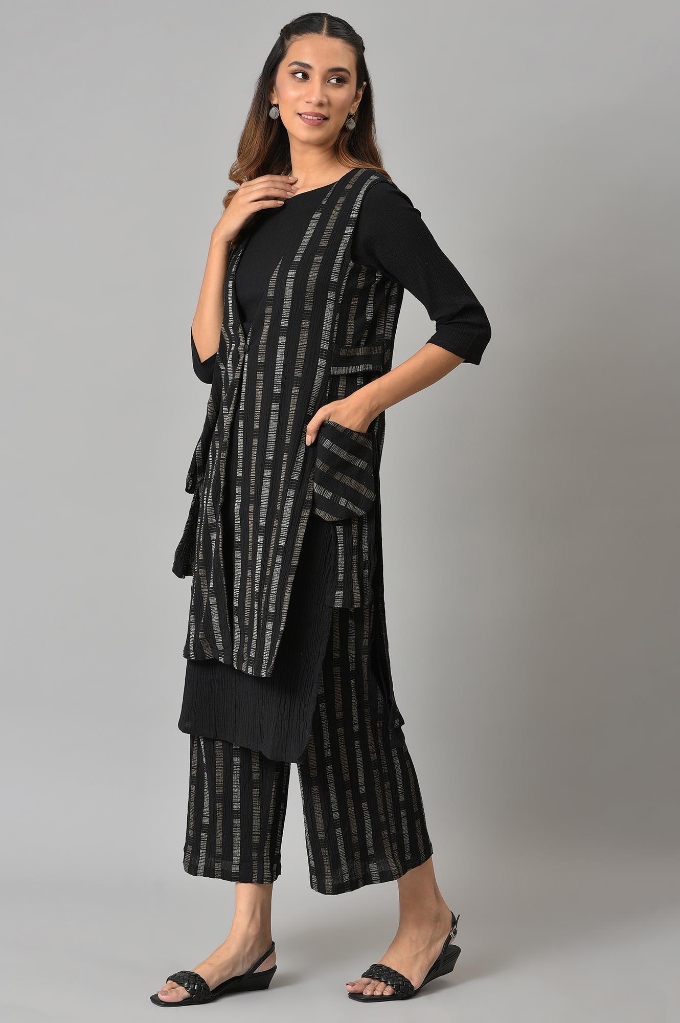 Black Crepe Tench Jacket Set - Image 3