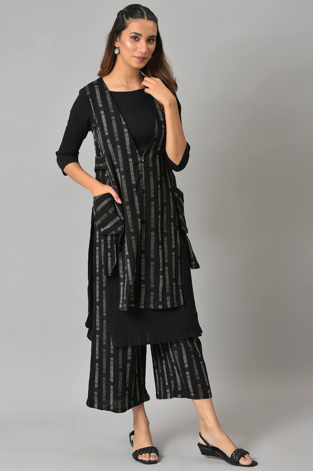 Black Crepe Tench Jacket Set - Image 4
