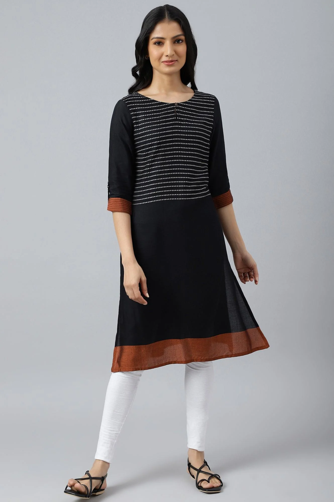 Black Dobby Colour Blocked kurta