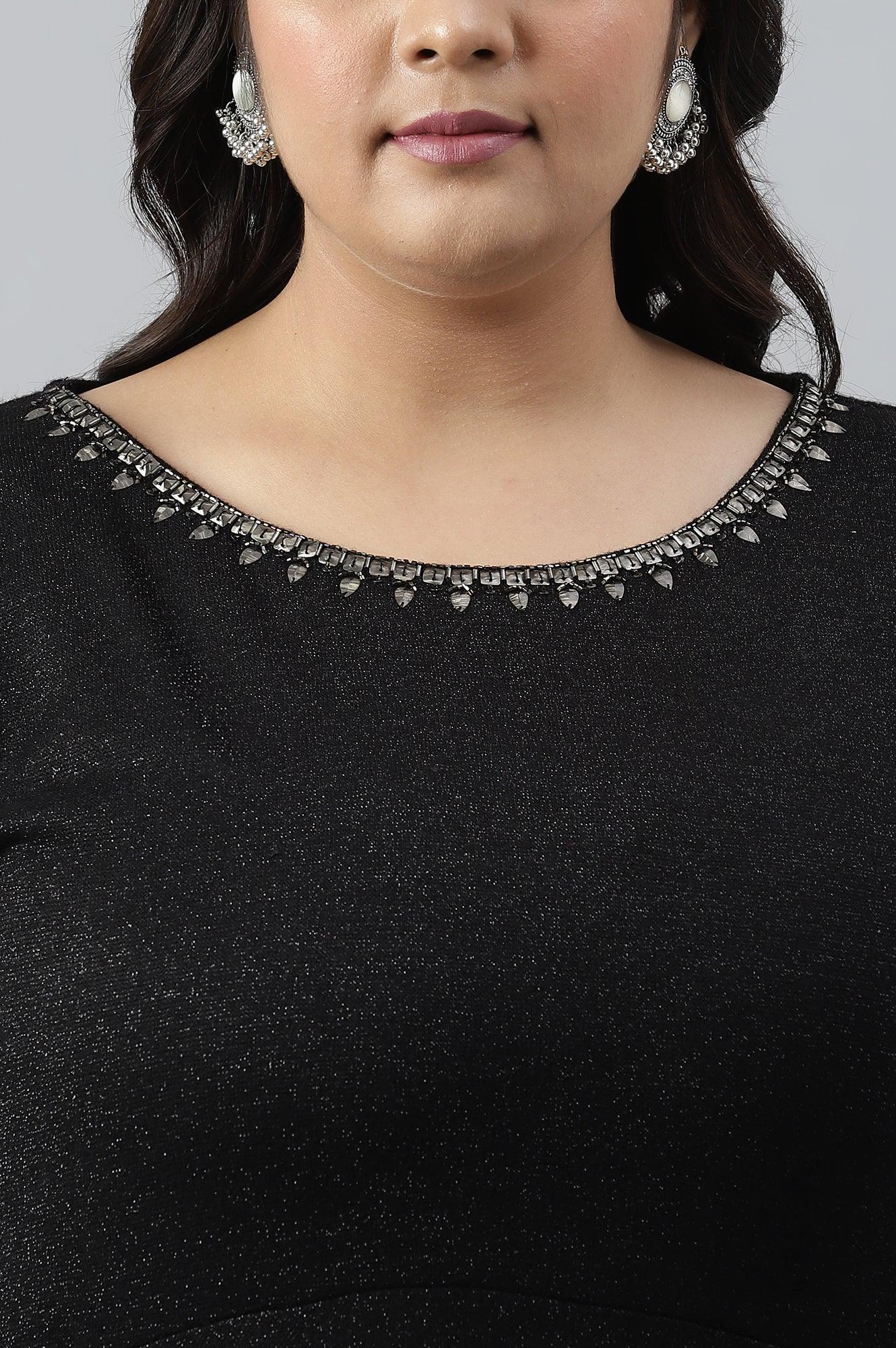 Black Embellished Plus Size Festive Winter Dress - Image 5