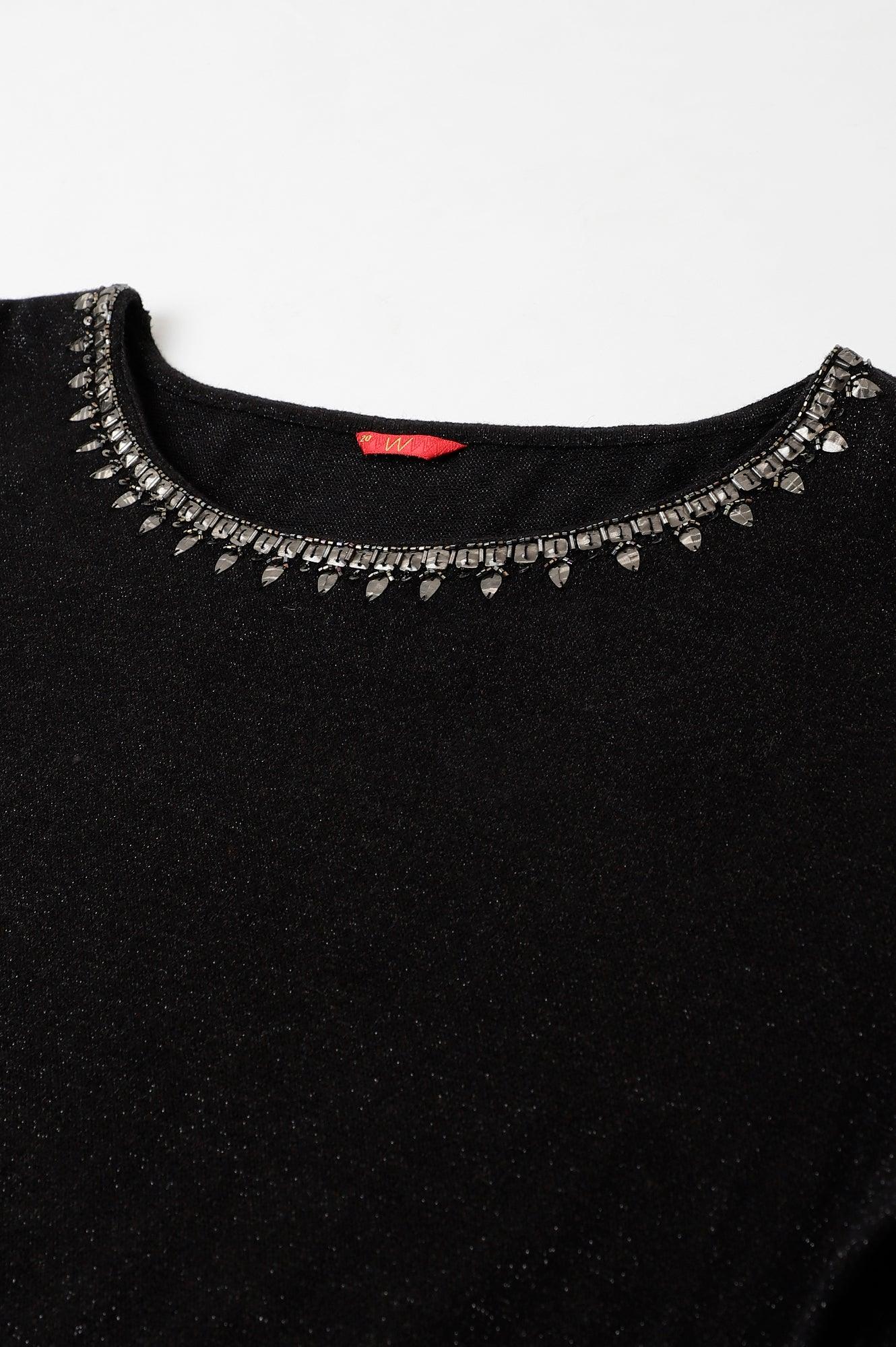 Black Embellished Plus Size Festive Winter Dress - Image 7