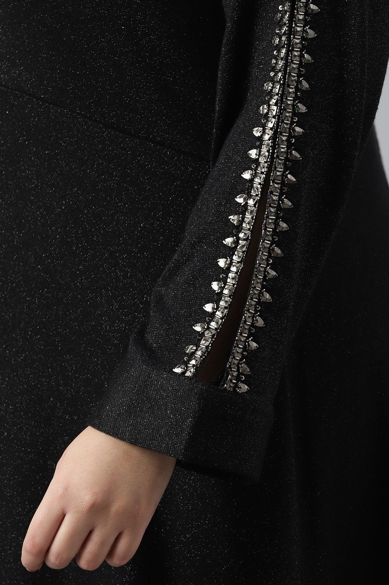 Black Embellished Plus Size Festive Winter Dress - Image 9