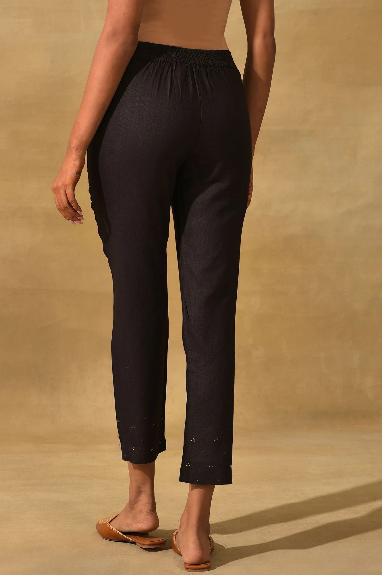 Black Embellished Silk Slim Pant - Image 2