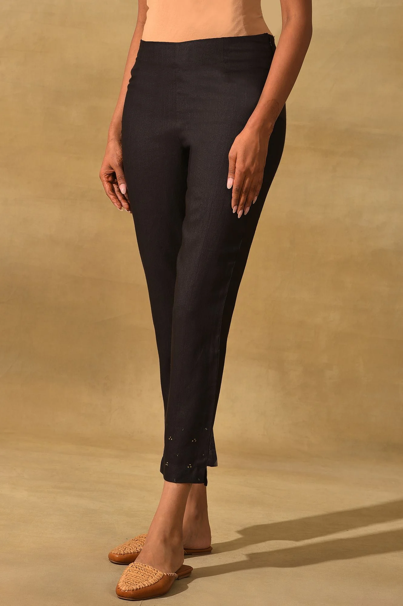 Black Embellished Silk Slim Pant - Image 3