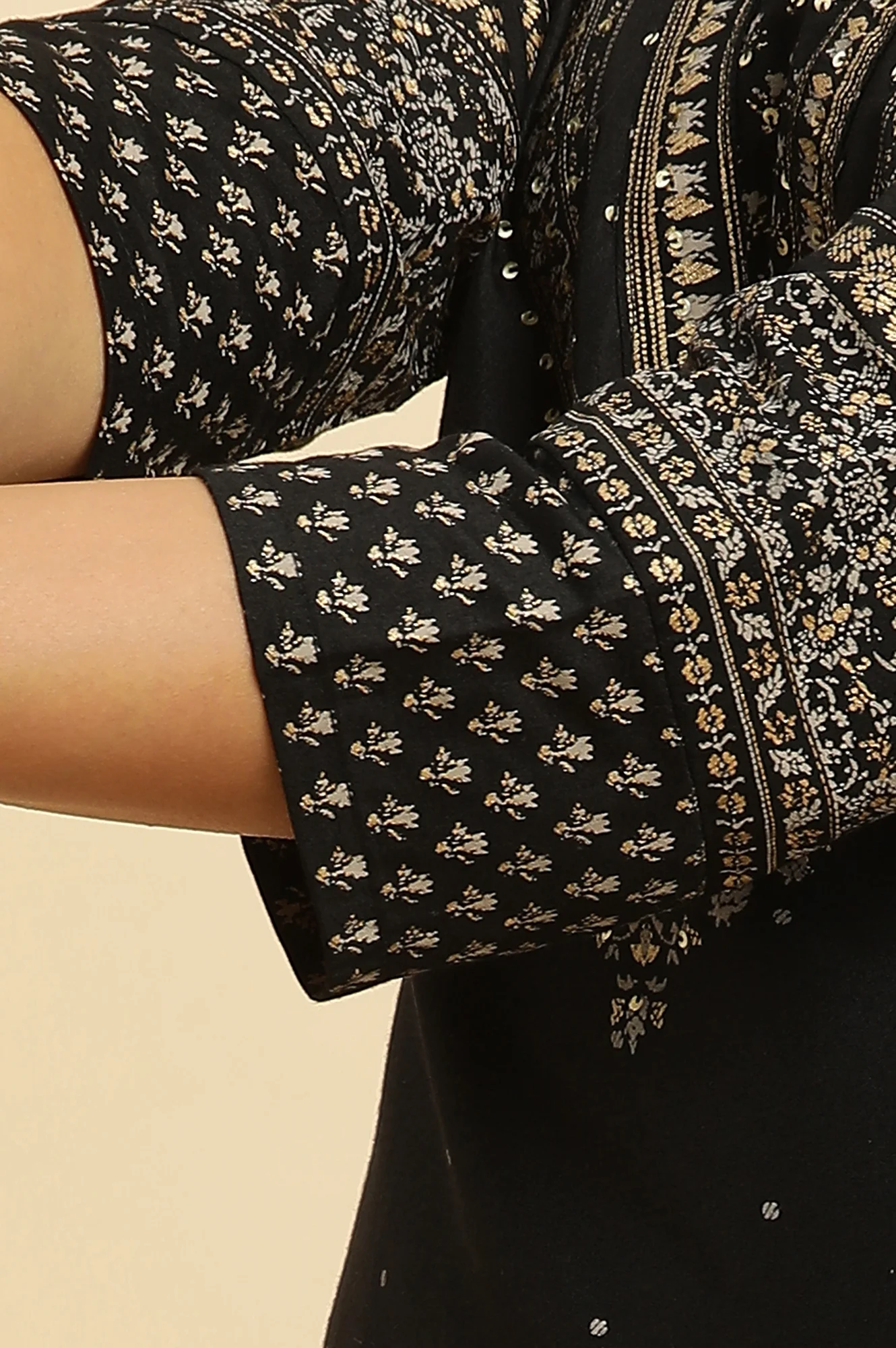 Black Embellished Straight Festive Kurta - Image 7