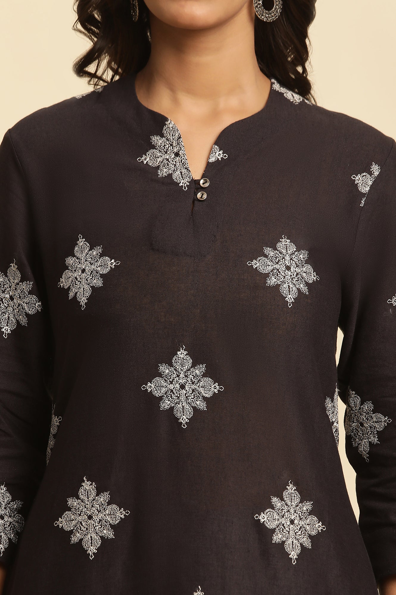 Black Embroidered A-Line Kurta - Image 6