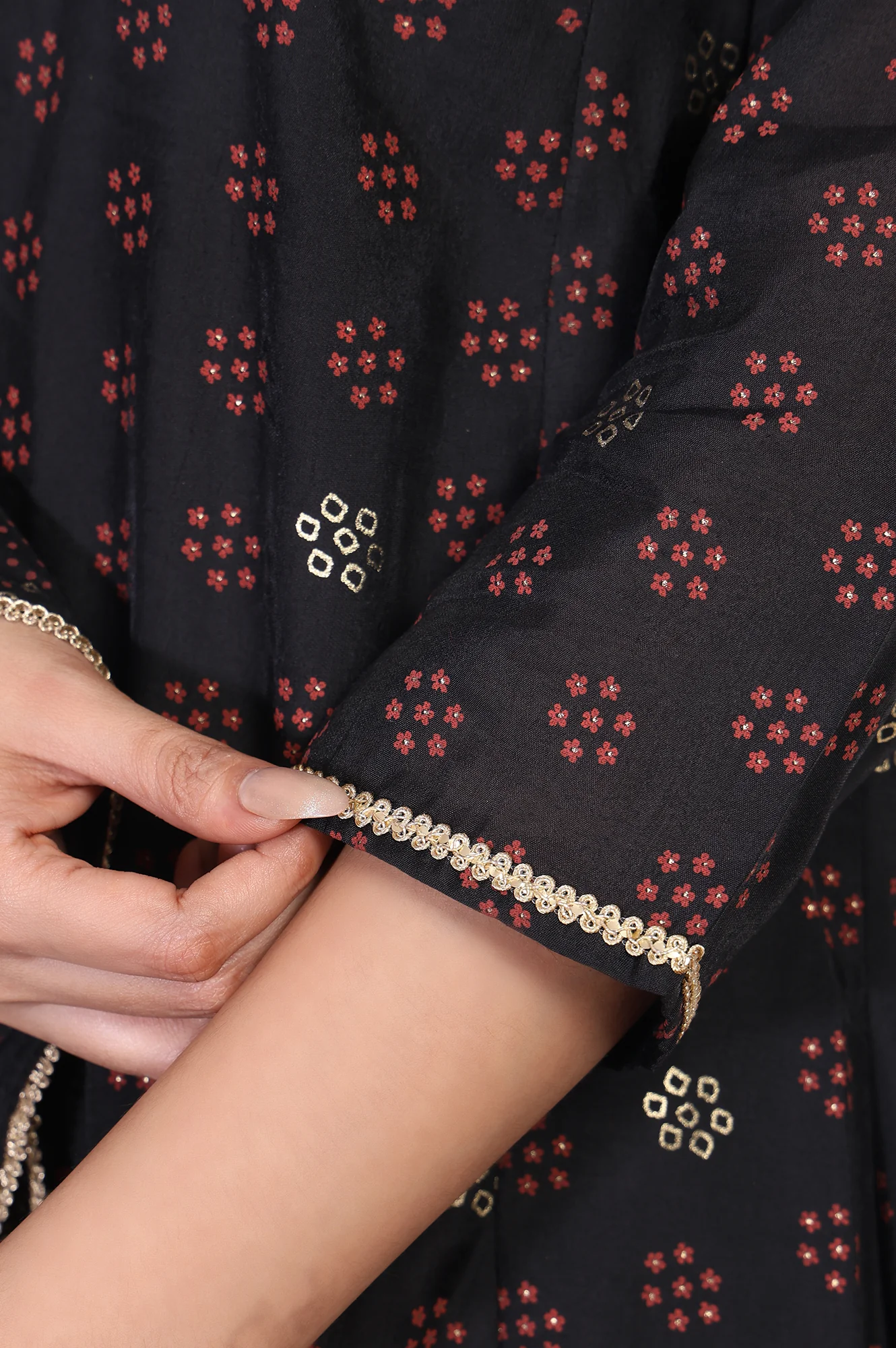 Black Embroidered A-Line Kurta with Straight Pant and Dupatta Set - Image 8