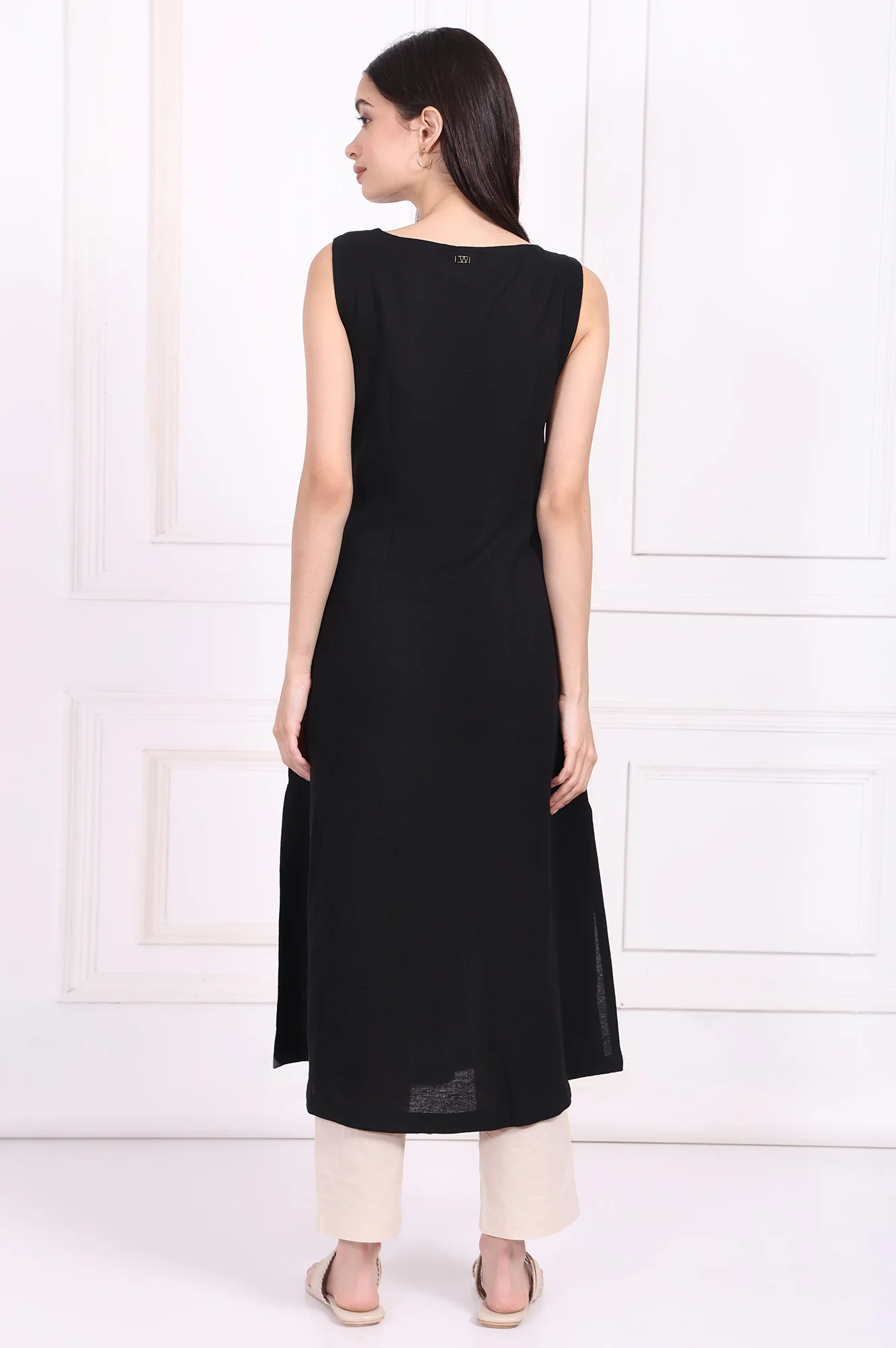 Black Embroidered A-Line Rayon Dress - Image 5