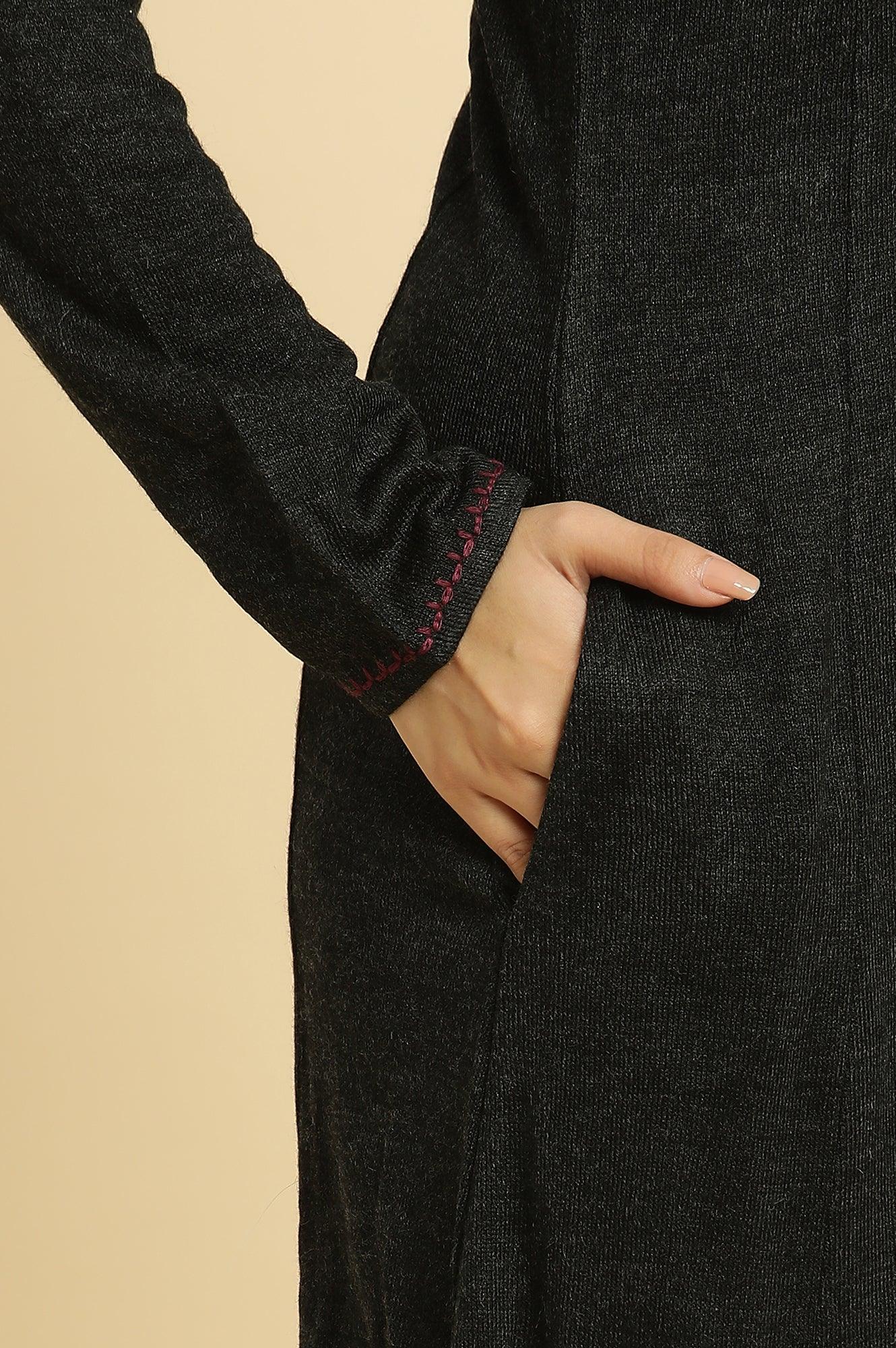 Black Embroidered Acrylic Kurta - Image 7