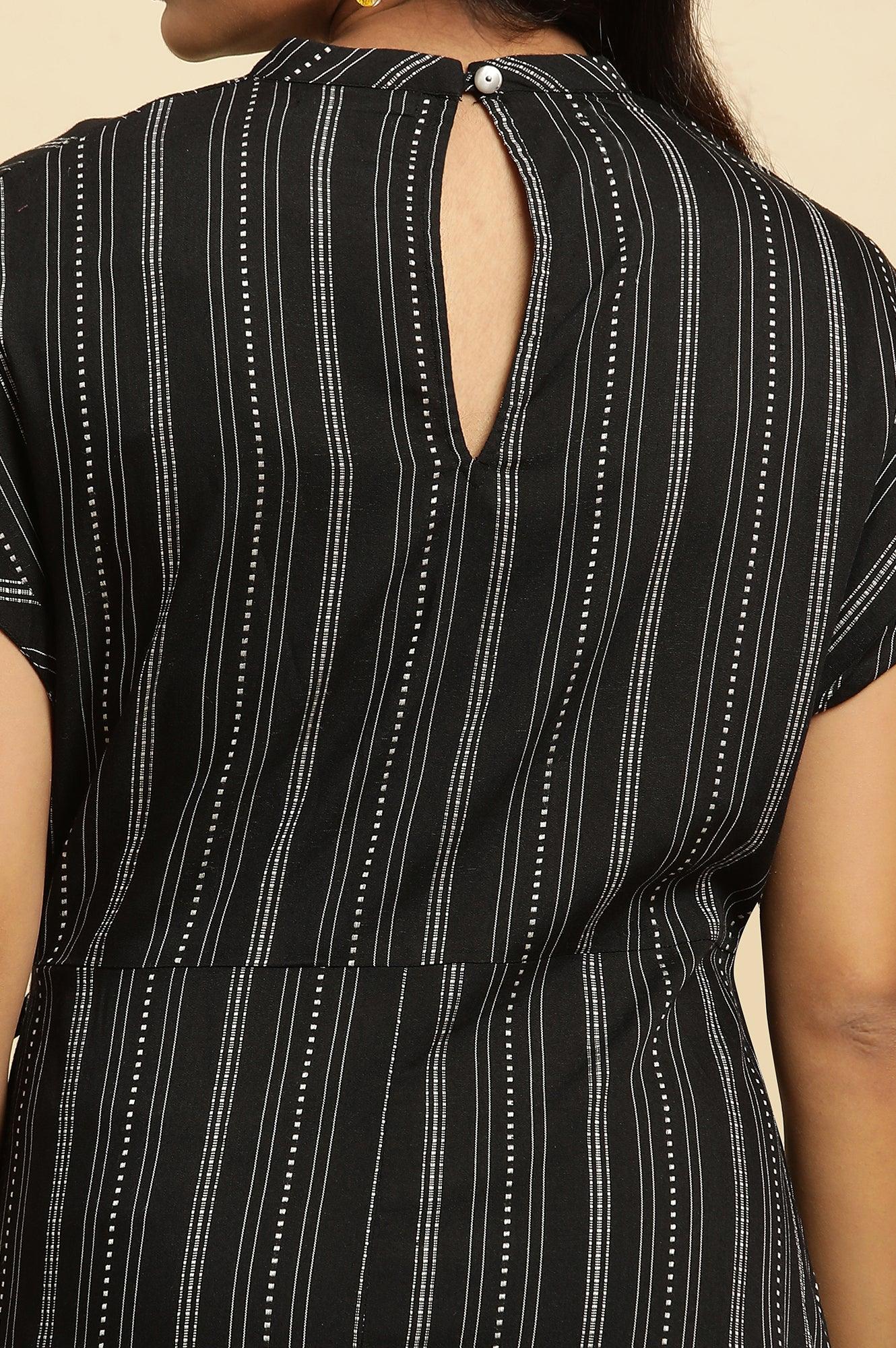 Black Embroidered Neck Stripe Western Dress - Image 7