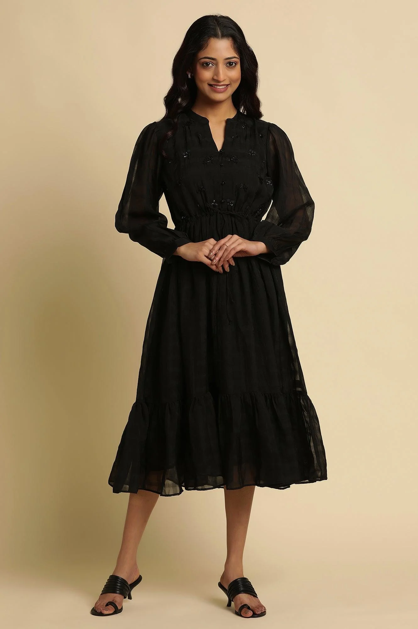 Black Embroidered Party Dress - Image 2