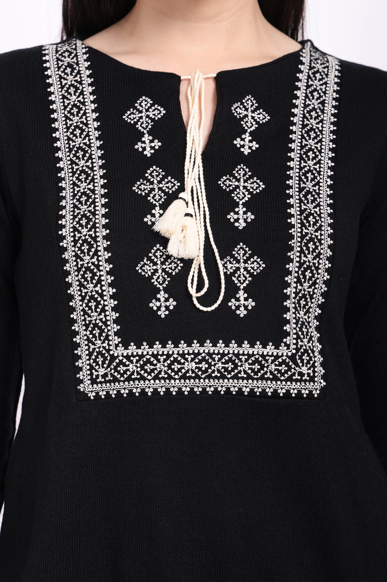 Black Embroidered Straight Acrylic Tunic - Image 3