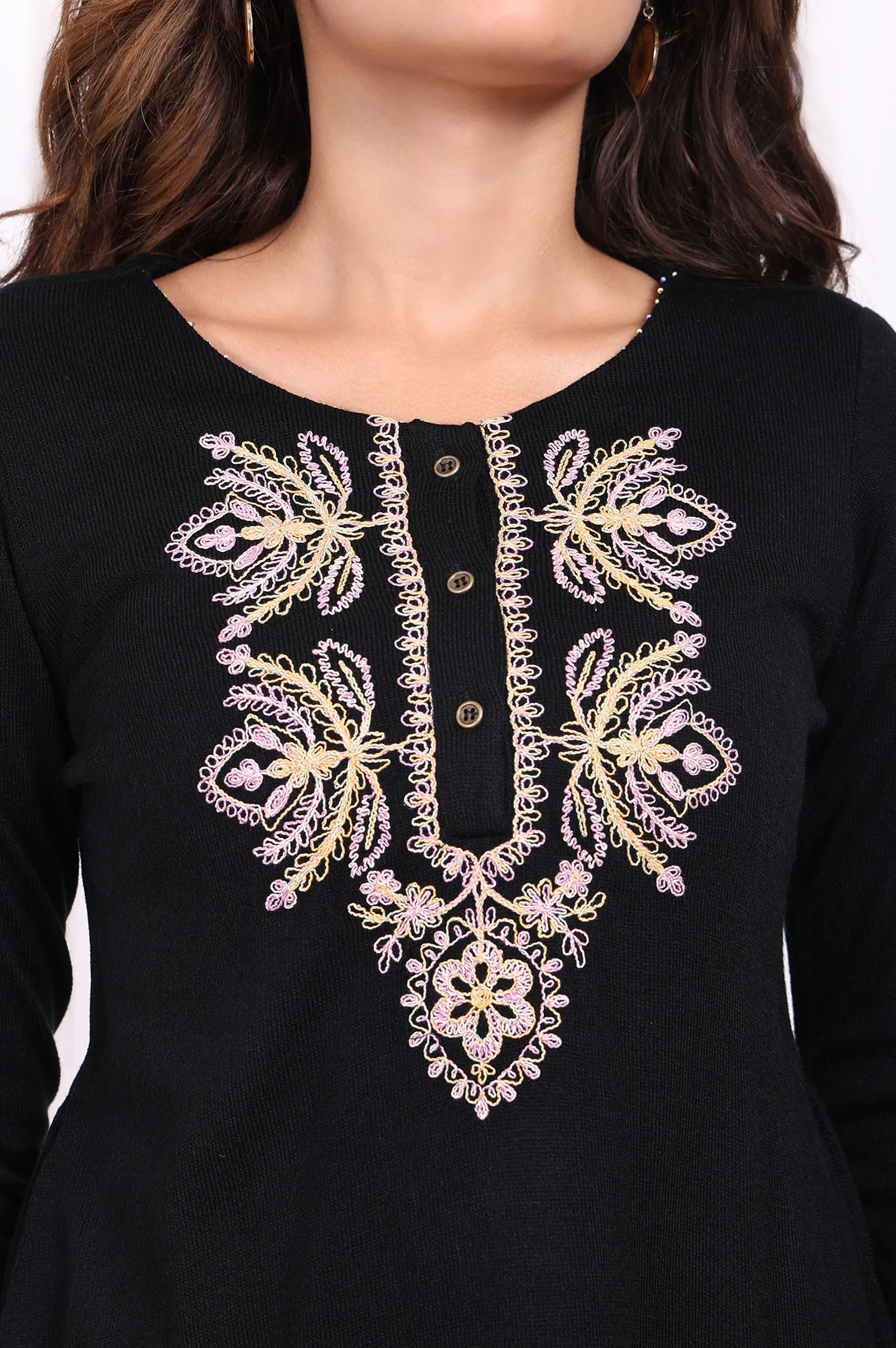 Black Embroidered Straight Acrylic Tunic - Image 3