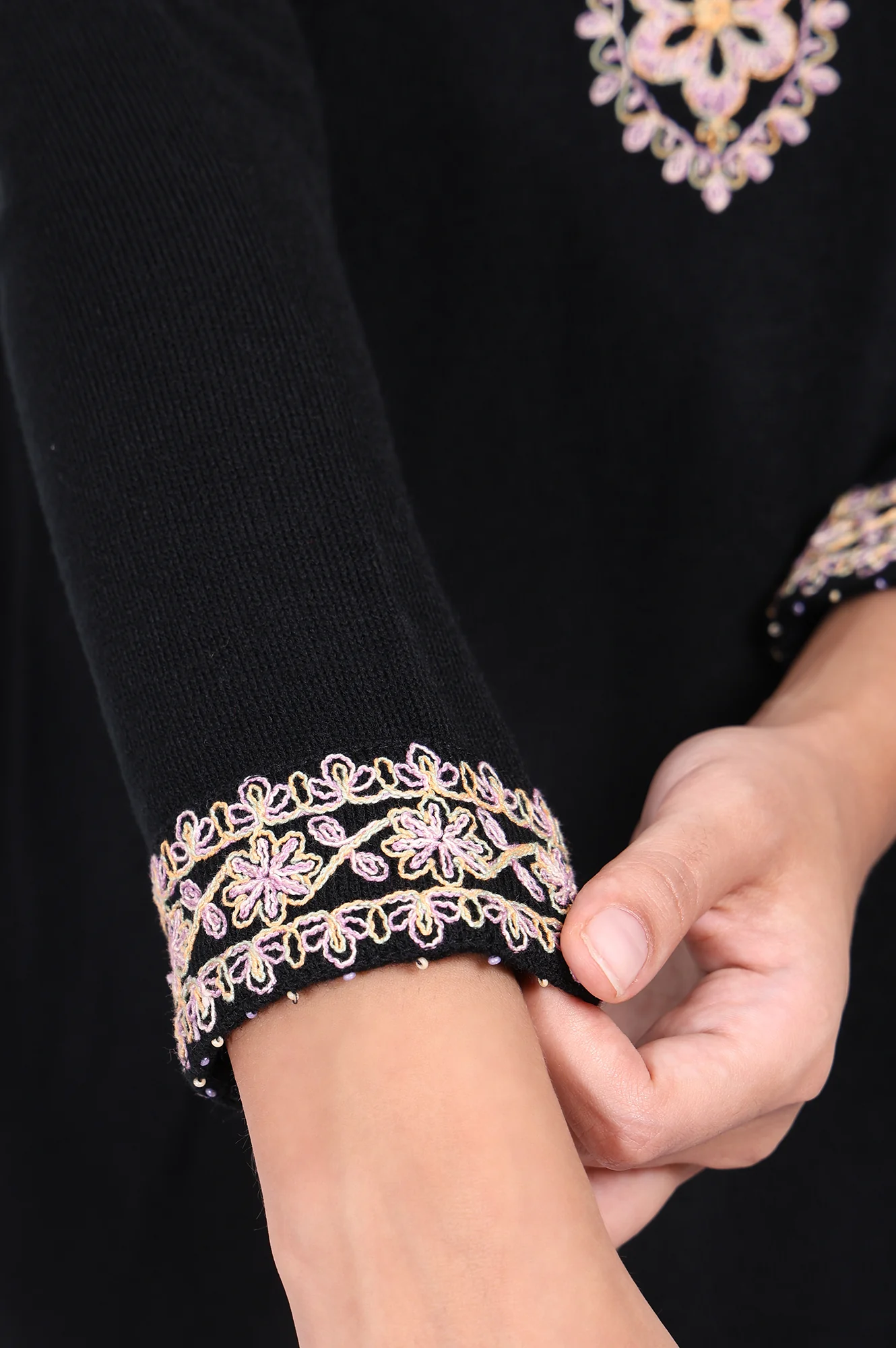 Black Embroidered Straight Acrylic Tunic - Image 7