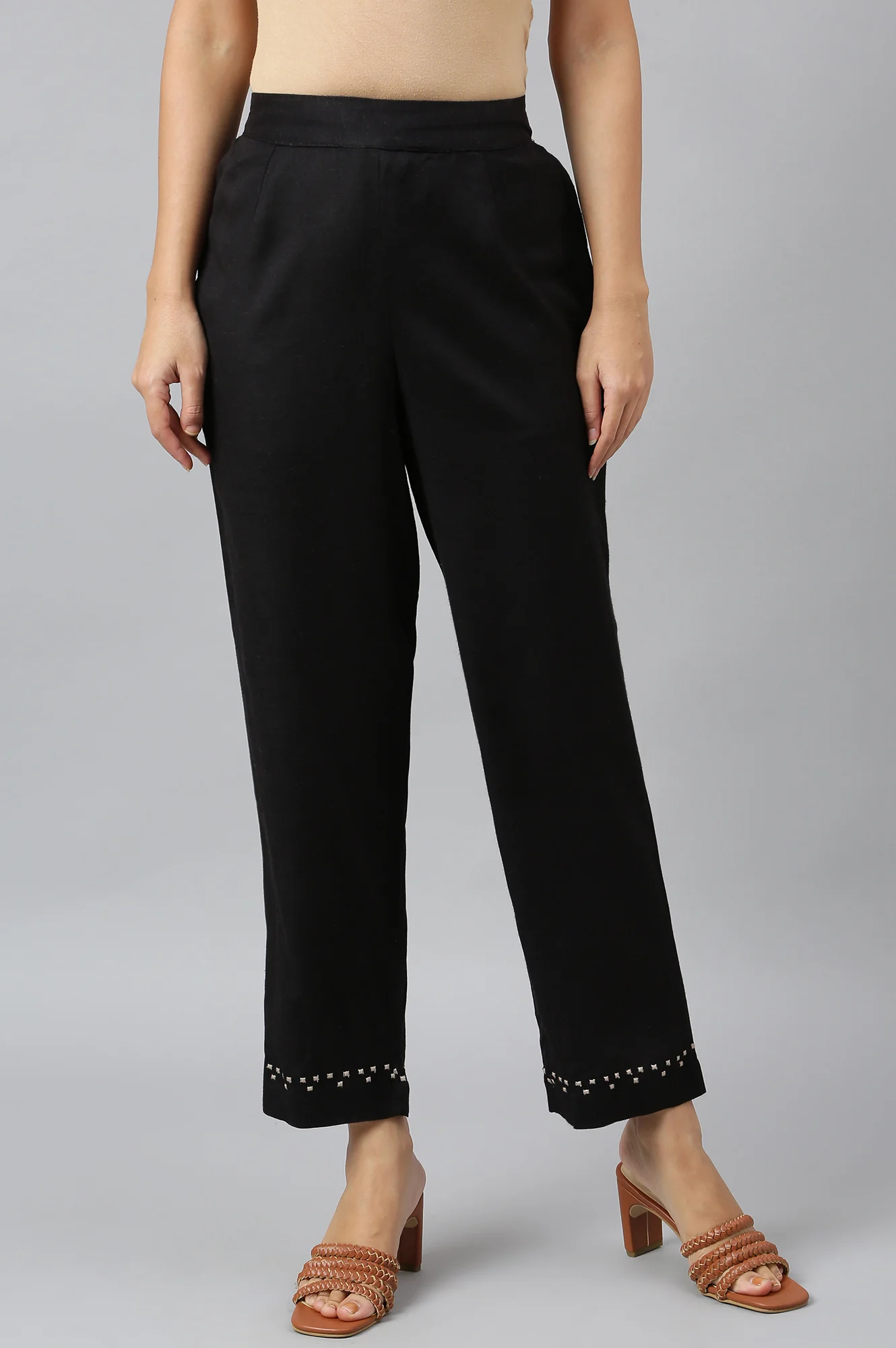 Black Embroidered Straight Pants - Image 2