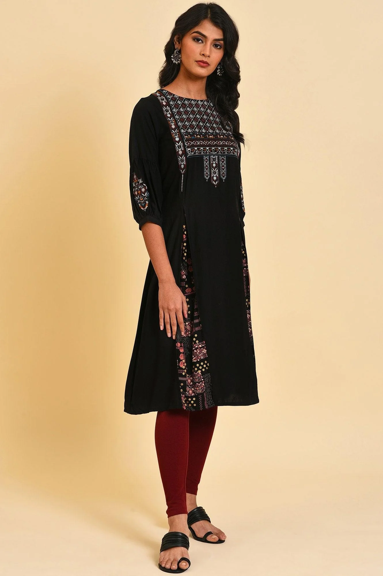 Black Embroidered Tunic And Tights Set - Image 8