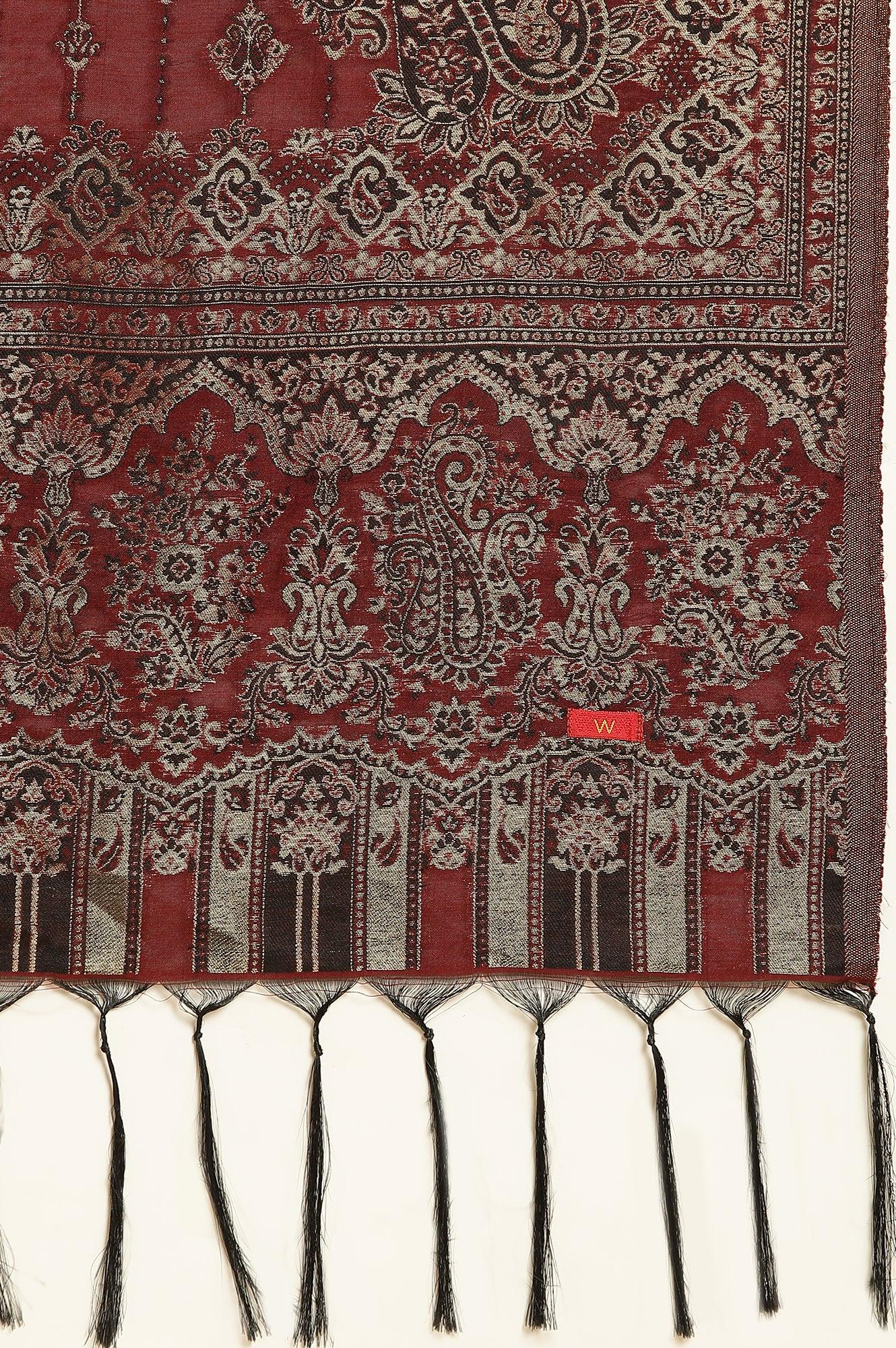 Black Embroidered Velvet Winter Kurta, Pants And Shawl Set - Image 11
