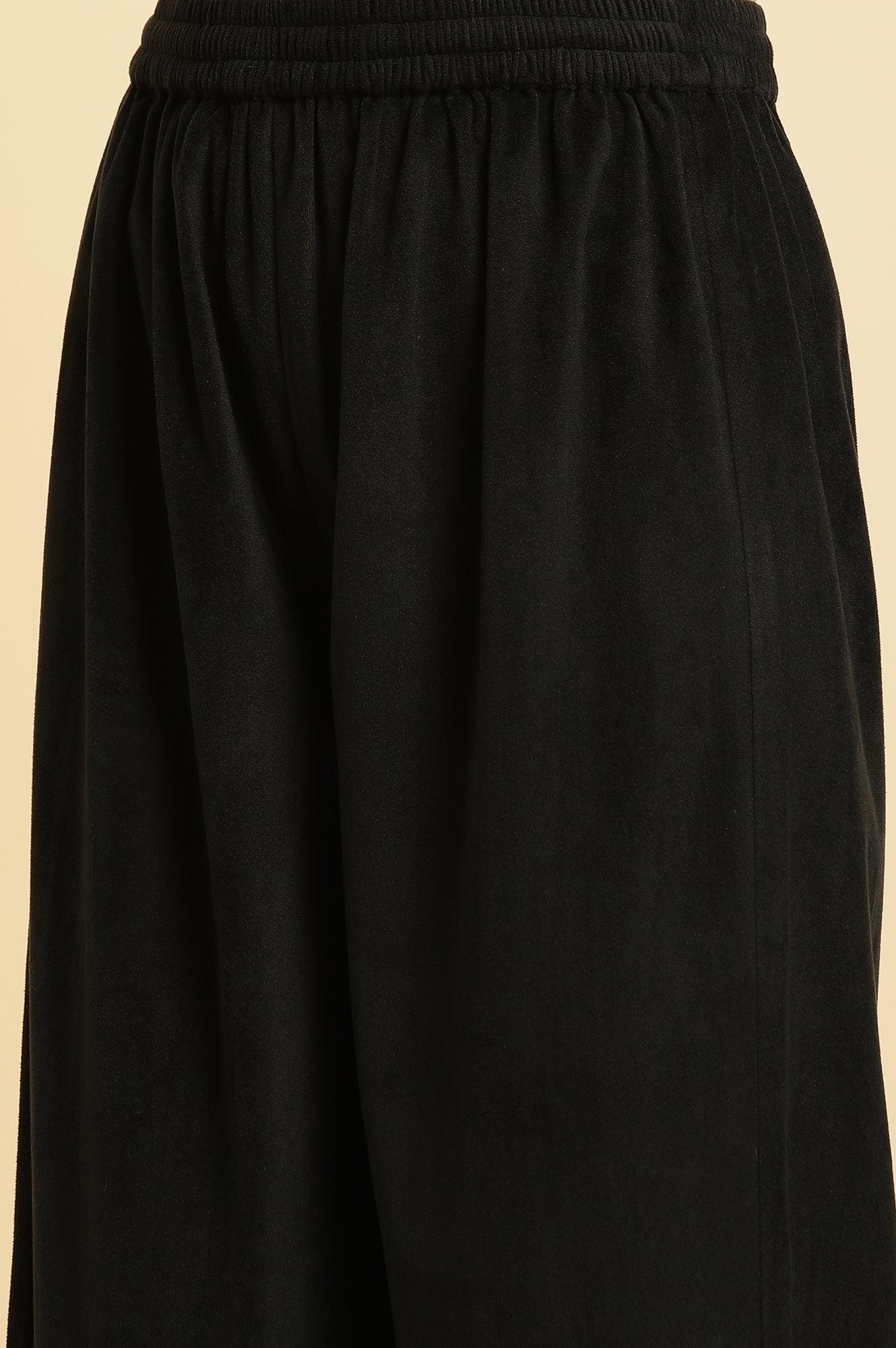 Black Embroidered Velvet Winter Kurta, Pants And Shawl Set - Image 9