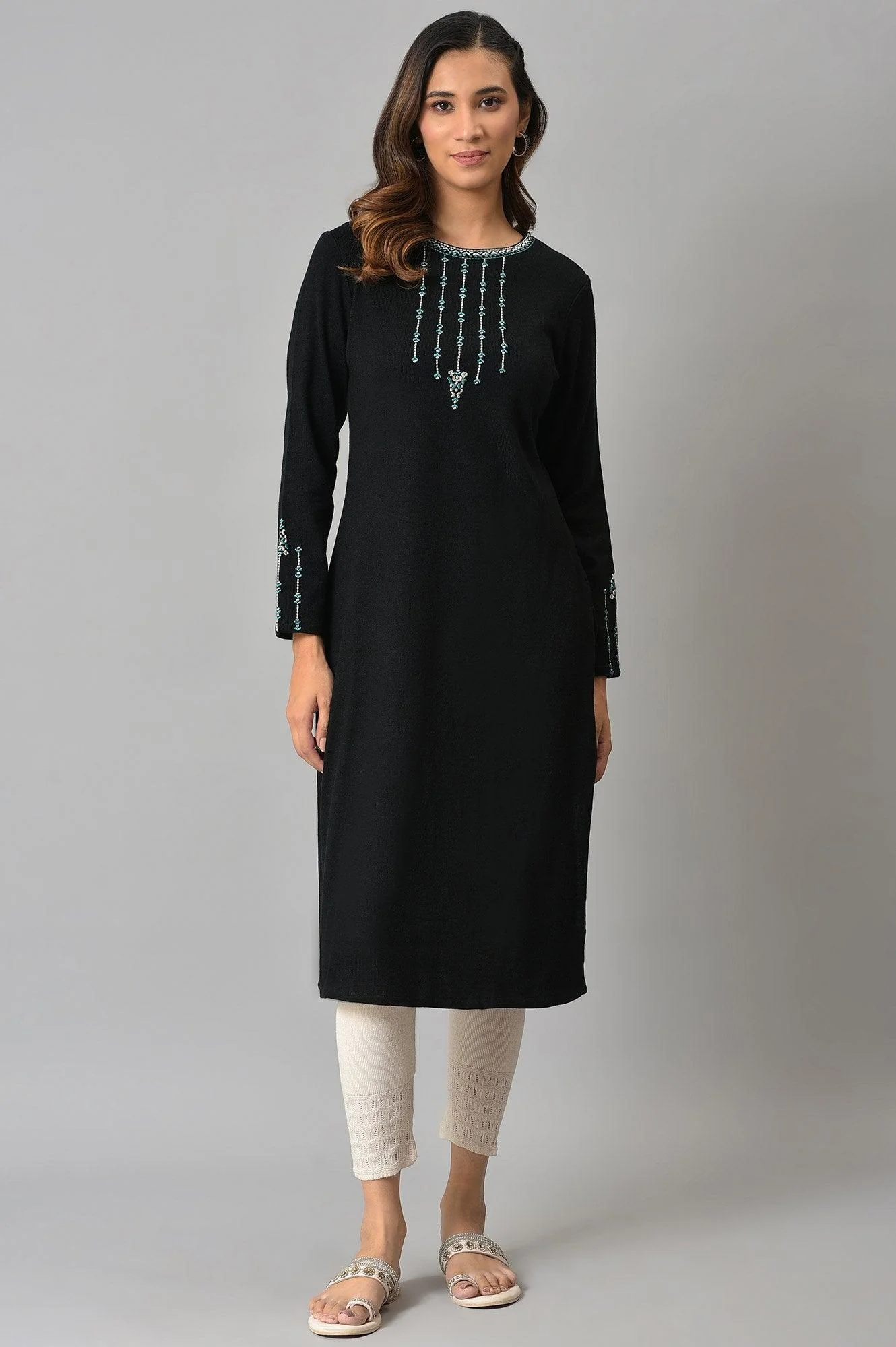 Black Embroidered Winter kurta