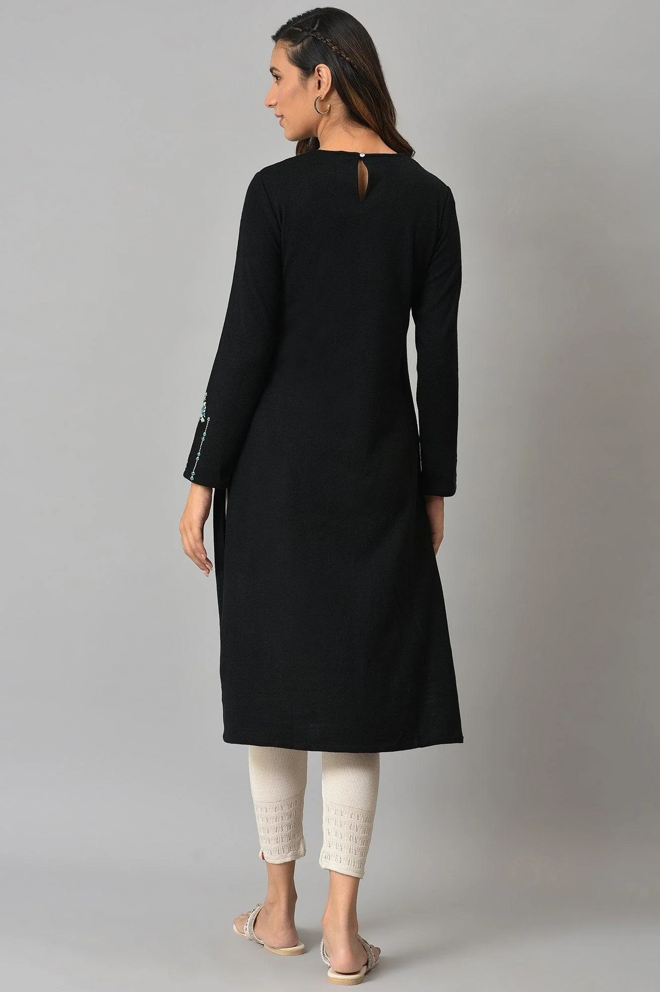 Black Embroidered Winter kurta - Image 2