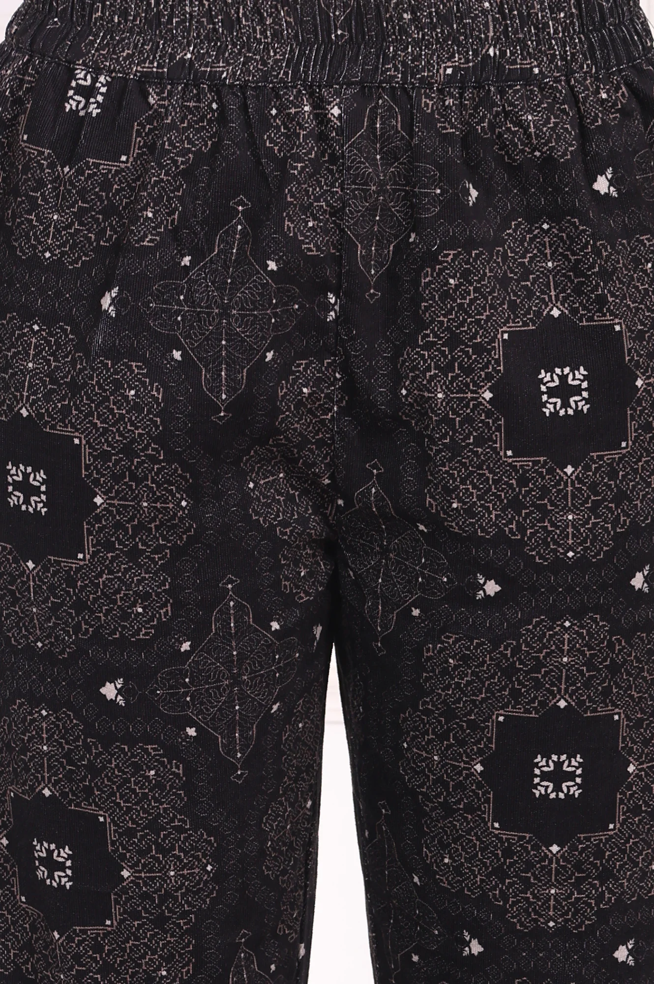 Black Ethnic Motifs Printed Embroidered Pure Cotton Straight Kurta and Pants Set - Image 7