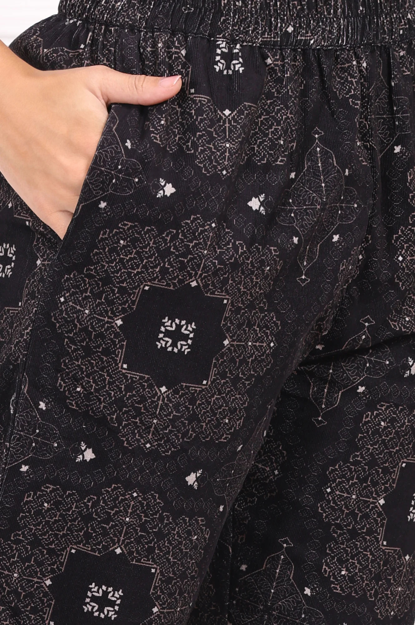 Black Ethnic Motifs Printed Embroidered Pure Cotton Straight Kurta and Pants Set - Image 8