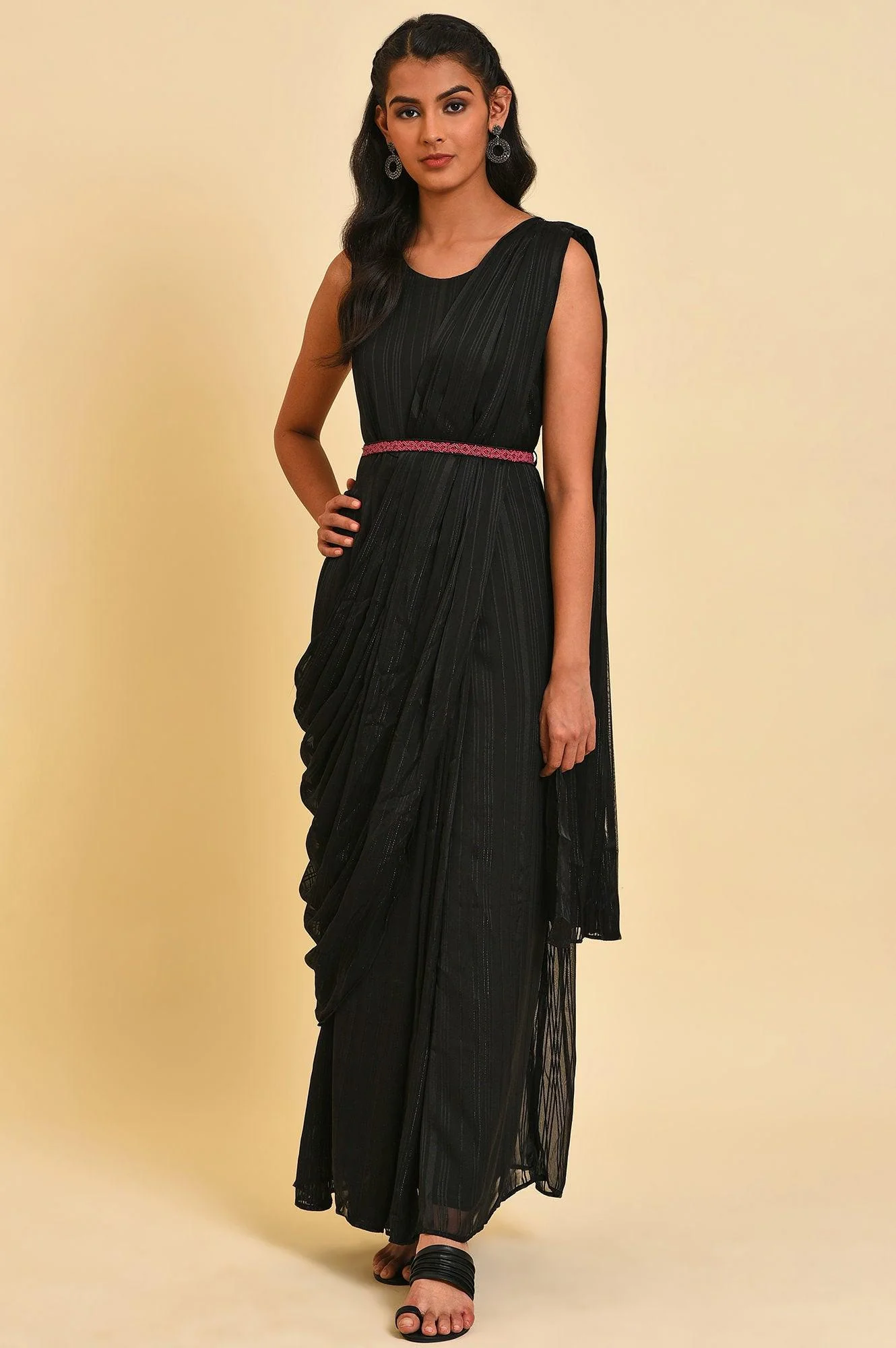 Black Festive Predrape Saree With Short Jacket - Image 6