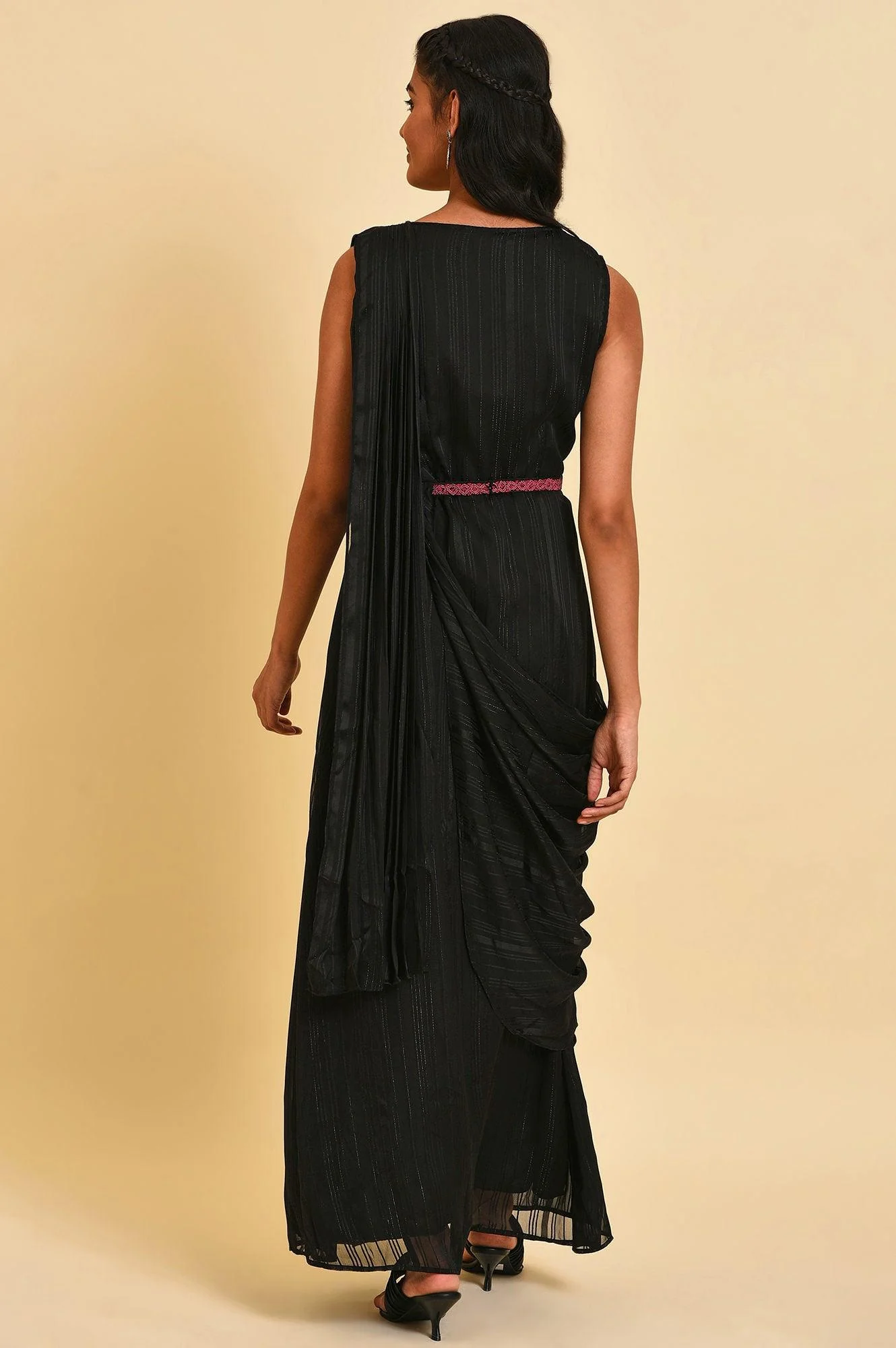 Black Festive Predrape Saree With Short Jacket - Image 7