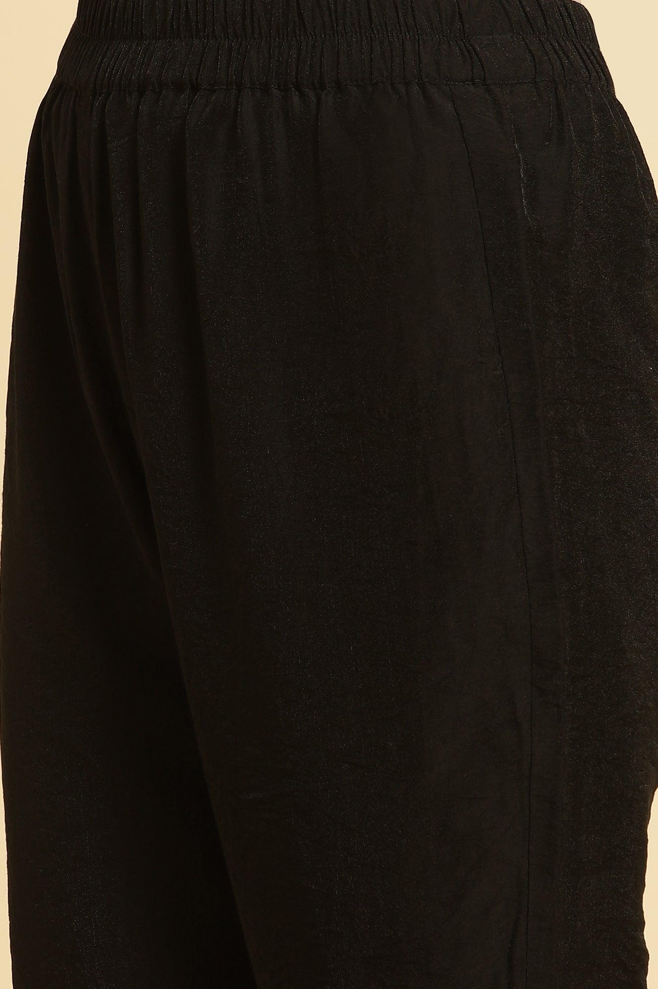 Black Flared Metallic Embroidered Kurta, Pants And Dupatta Set - Image 10