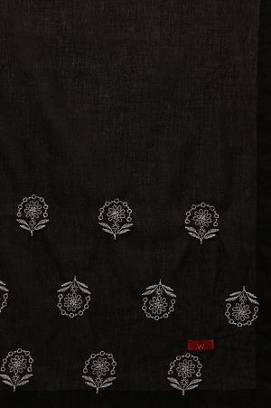 Black Floral Embroidered Cotton Dupatta - Image 5