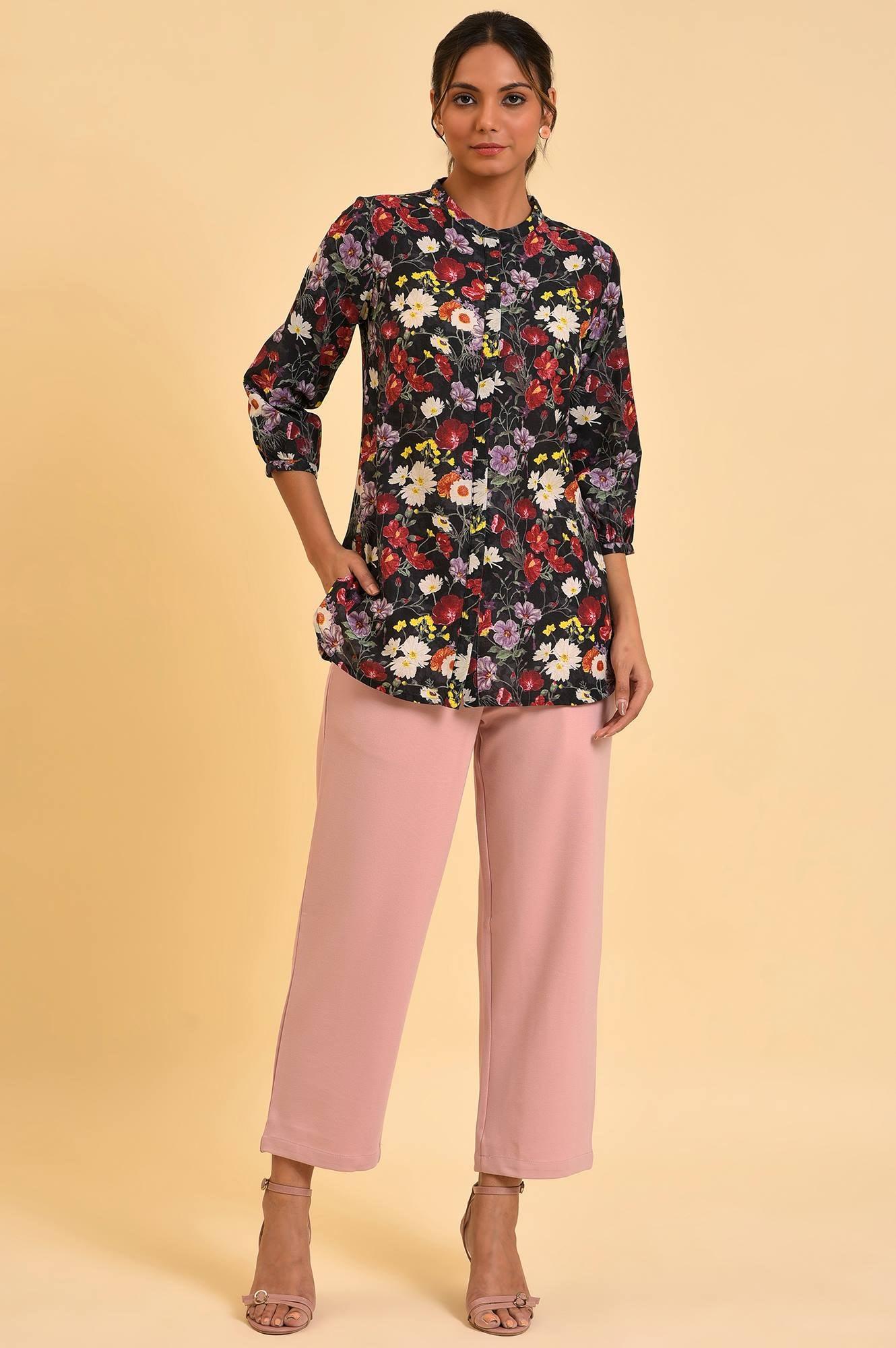 Black Floral Printed Button Down Top - Image 5