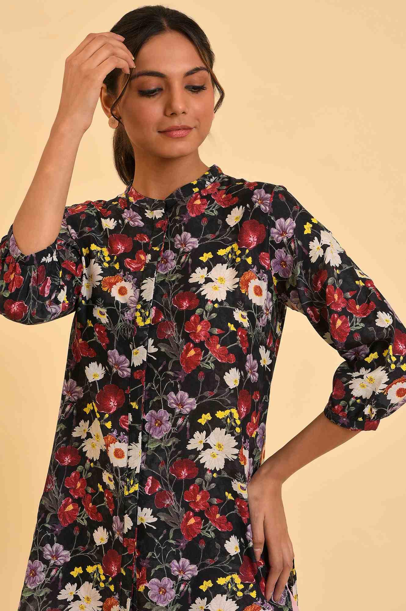 Black Floral Printed Button Down Top - Image 6