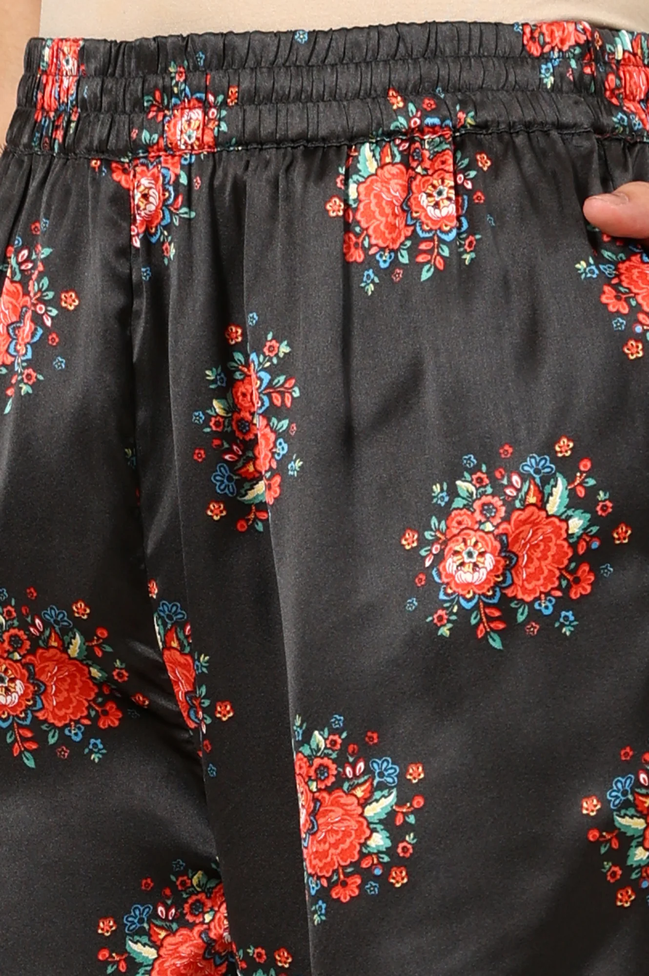 Black Floral Printed Japenese Satin Embroidered A-Line Kurta And Pants Set With Dupatta - Image 9