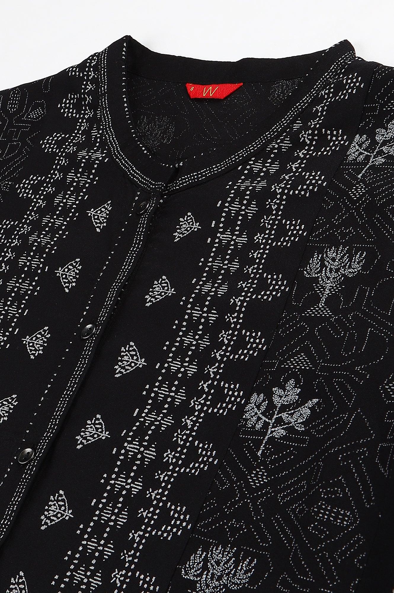 Black Floral Printed Panelled Indie Dress - Image 3