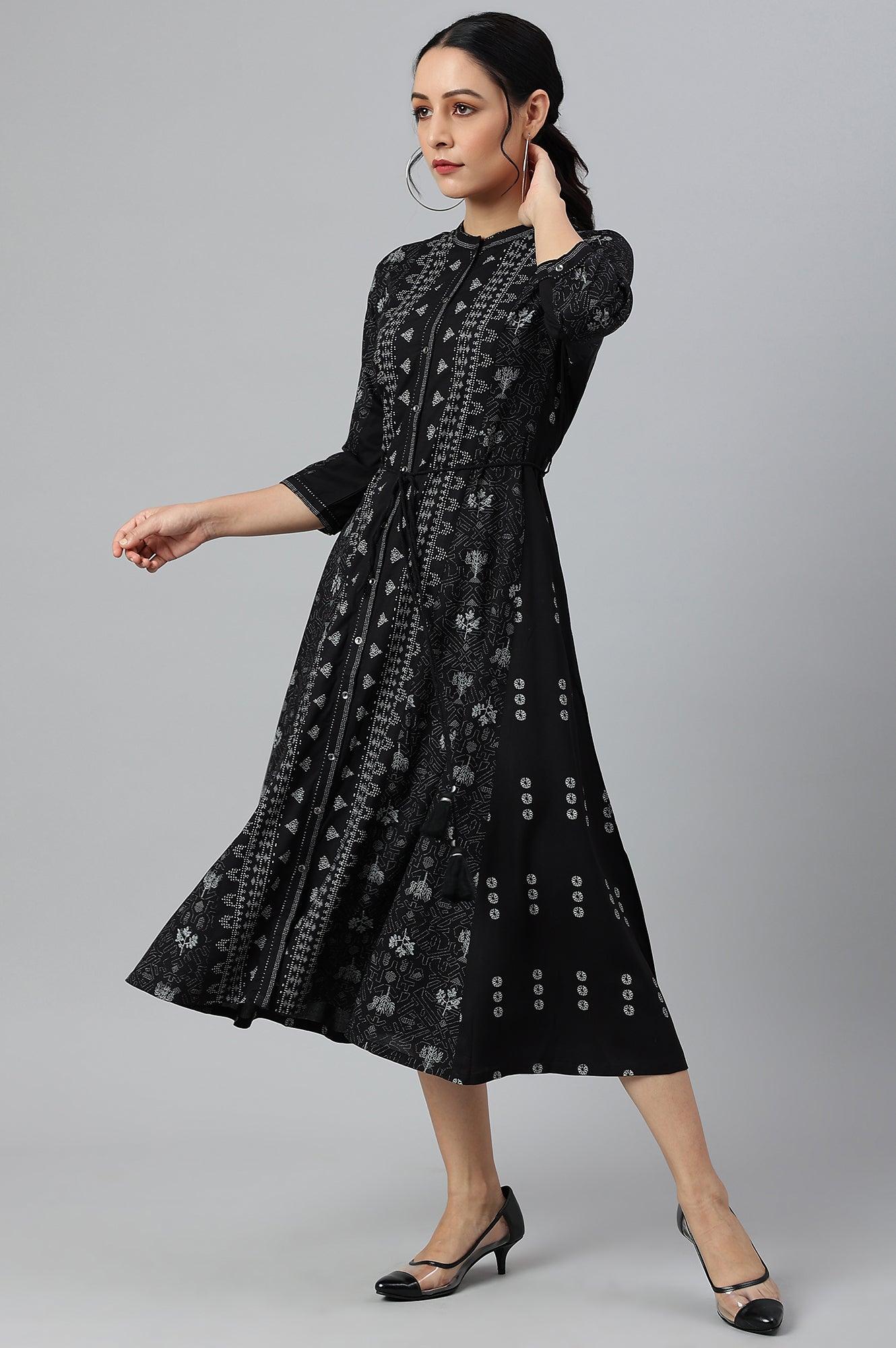 Black Floral Printed Panelled Indie Dress - Image 4