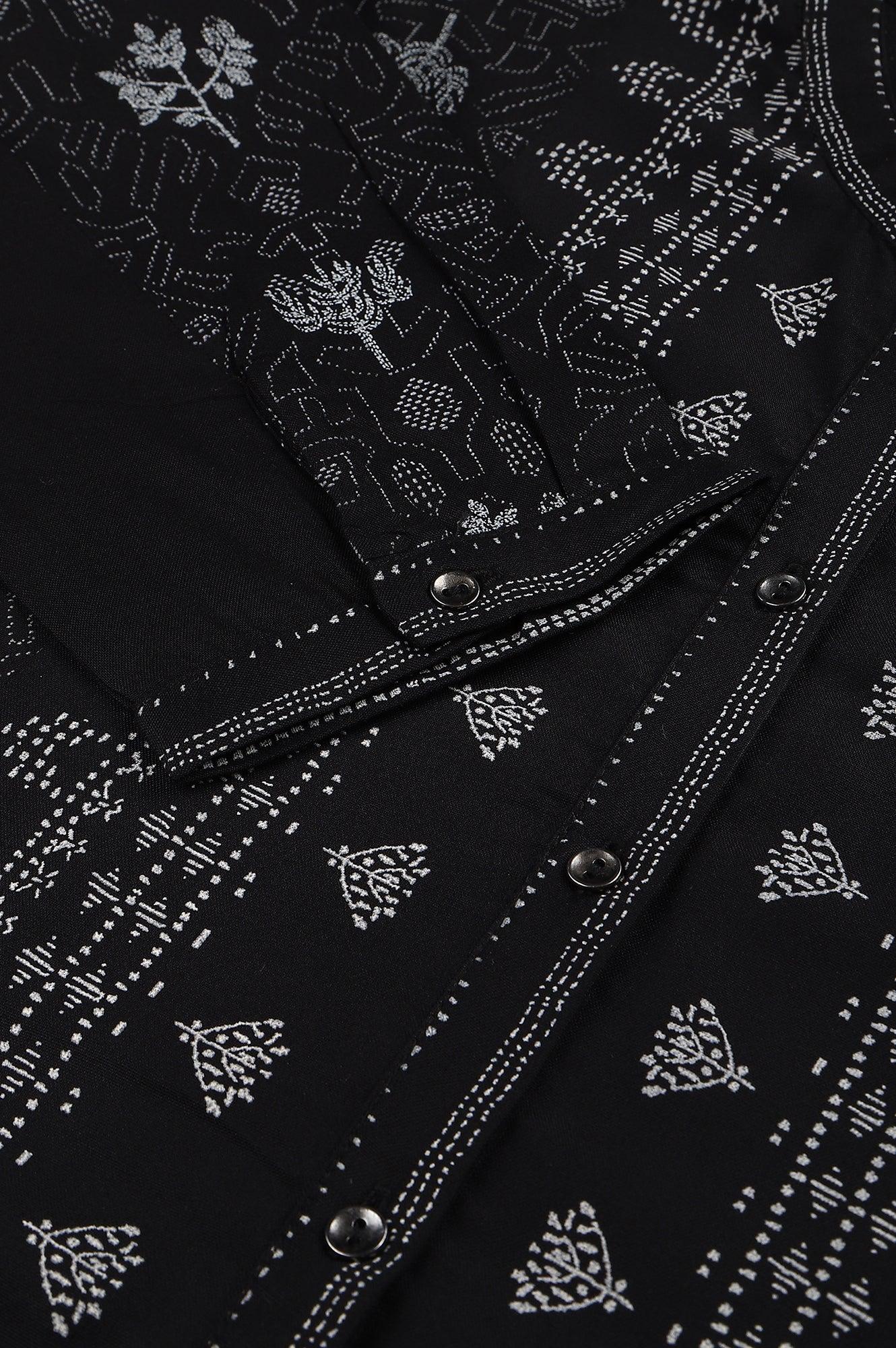 Black Floral Printed Panelled Indie Dress - Image 8