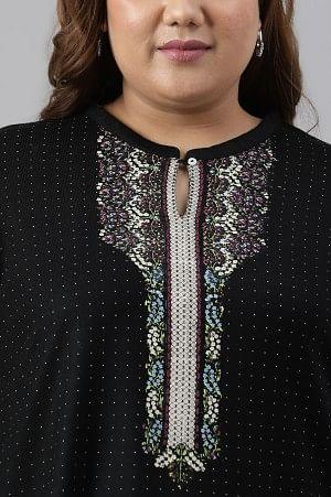 Black Floral Printed Straight Winter Plus Size kurta - Image 5