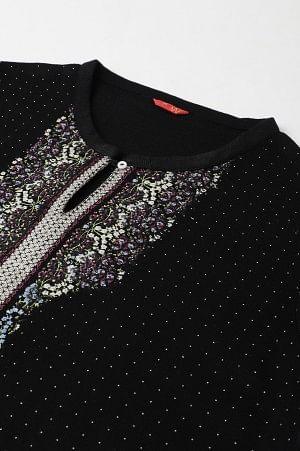 Black Floral Printed Straight Winter Plus Size kurta - Image 7